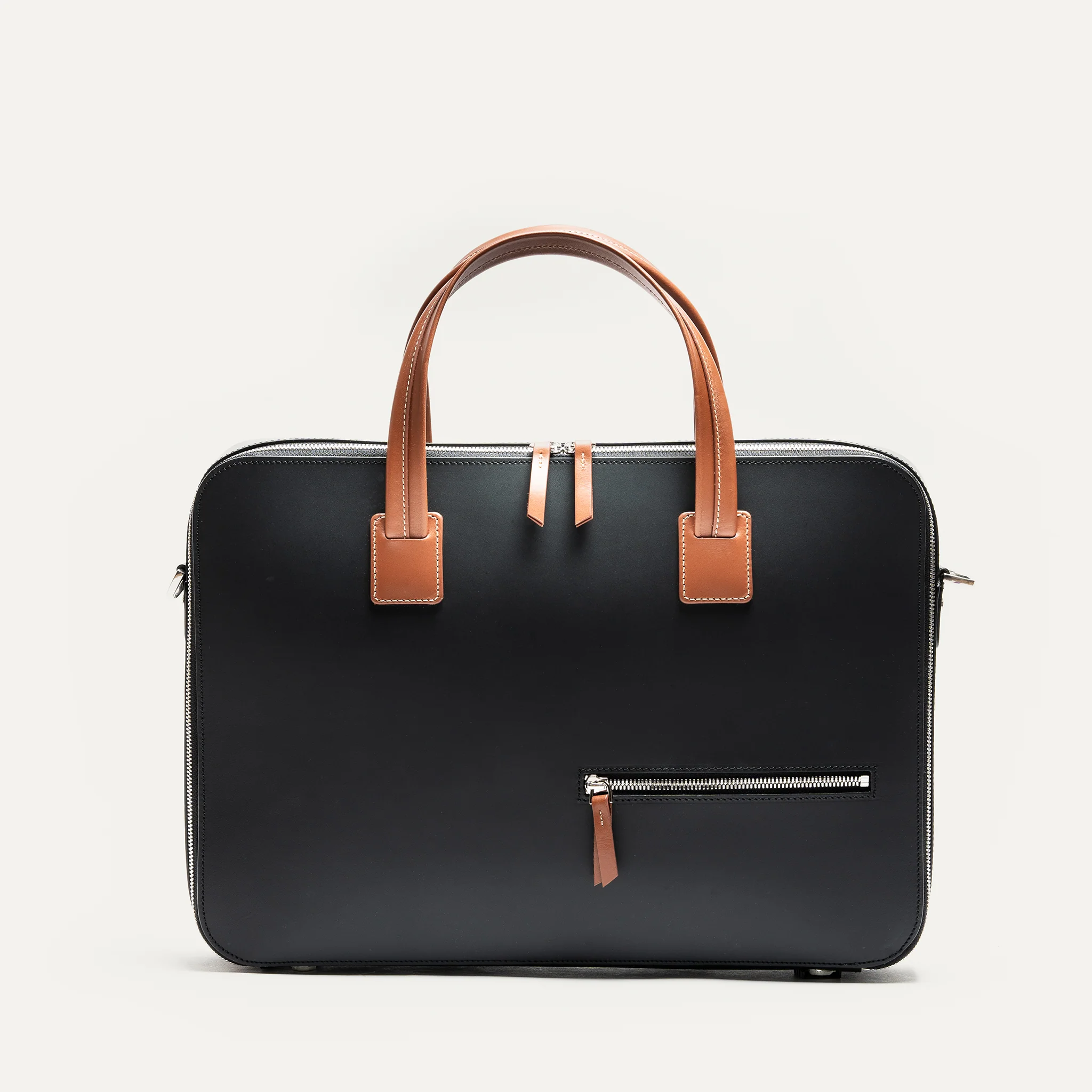 Porte-documents en cuir lisse ~ ALESSANDRO II - NOIR & COGNAC - Image 9