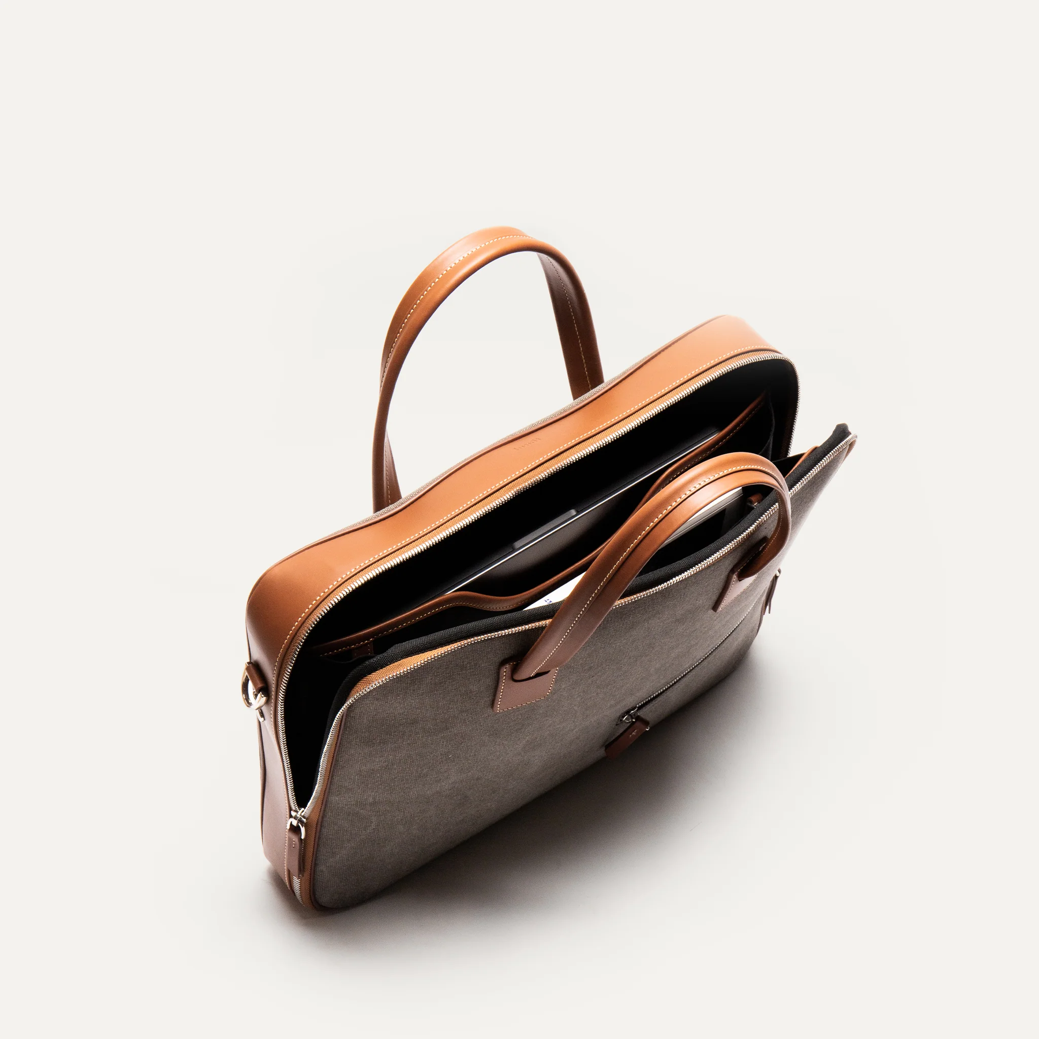 DIEGO | Toile grise & cuir cognac - Image 10