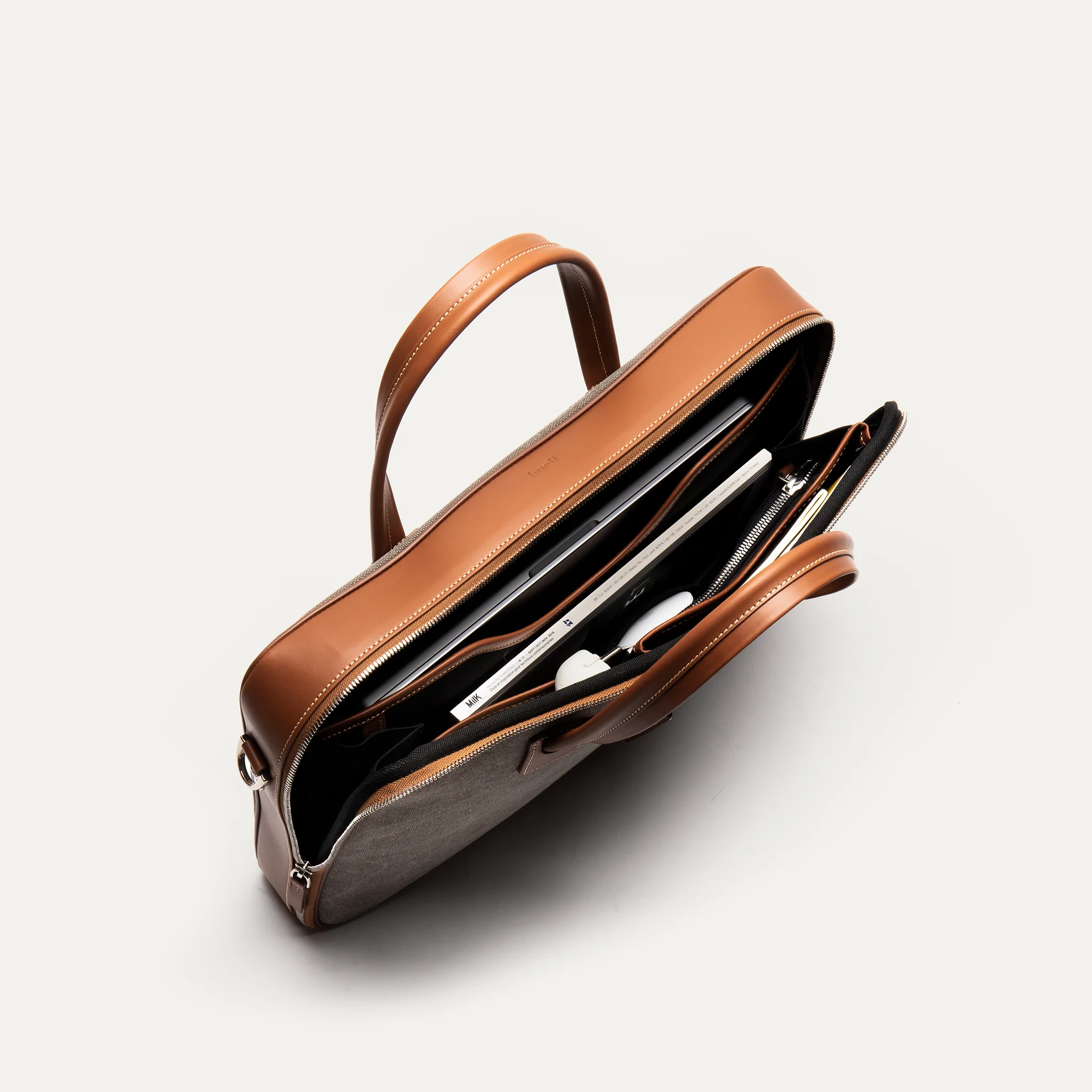 DIEGO | Toile grise & cuir cognac - Image 2