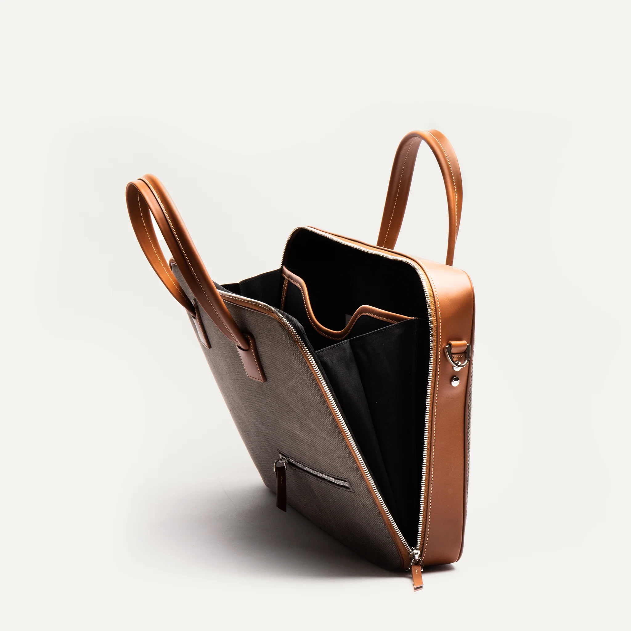 DIEGO | Toile grise & cuir cognac - Image 3