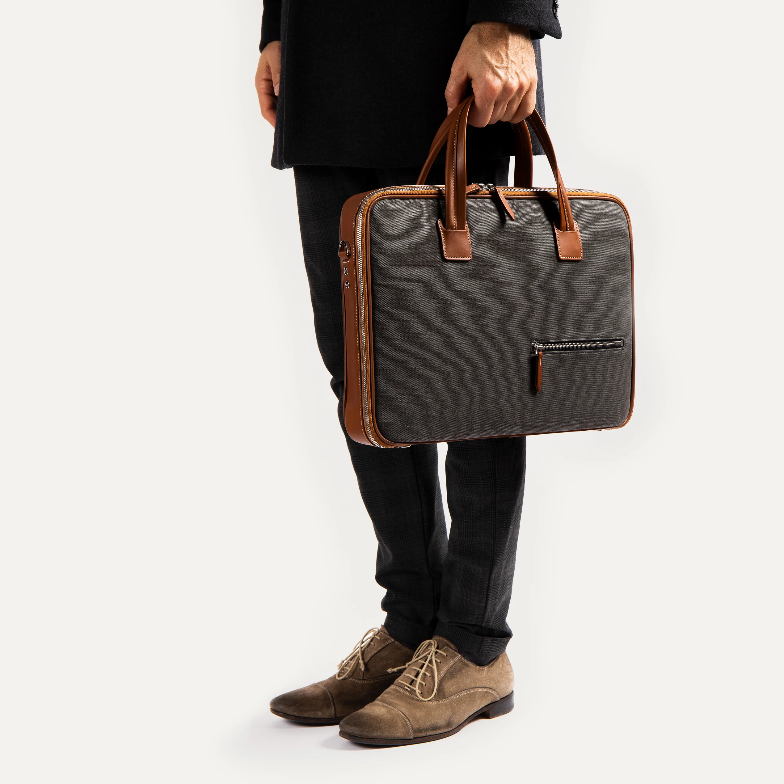 DIEGO | Toile grise & cuir cognac - Image 4
