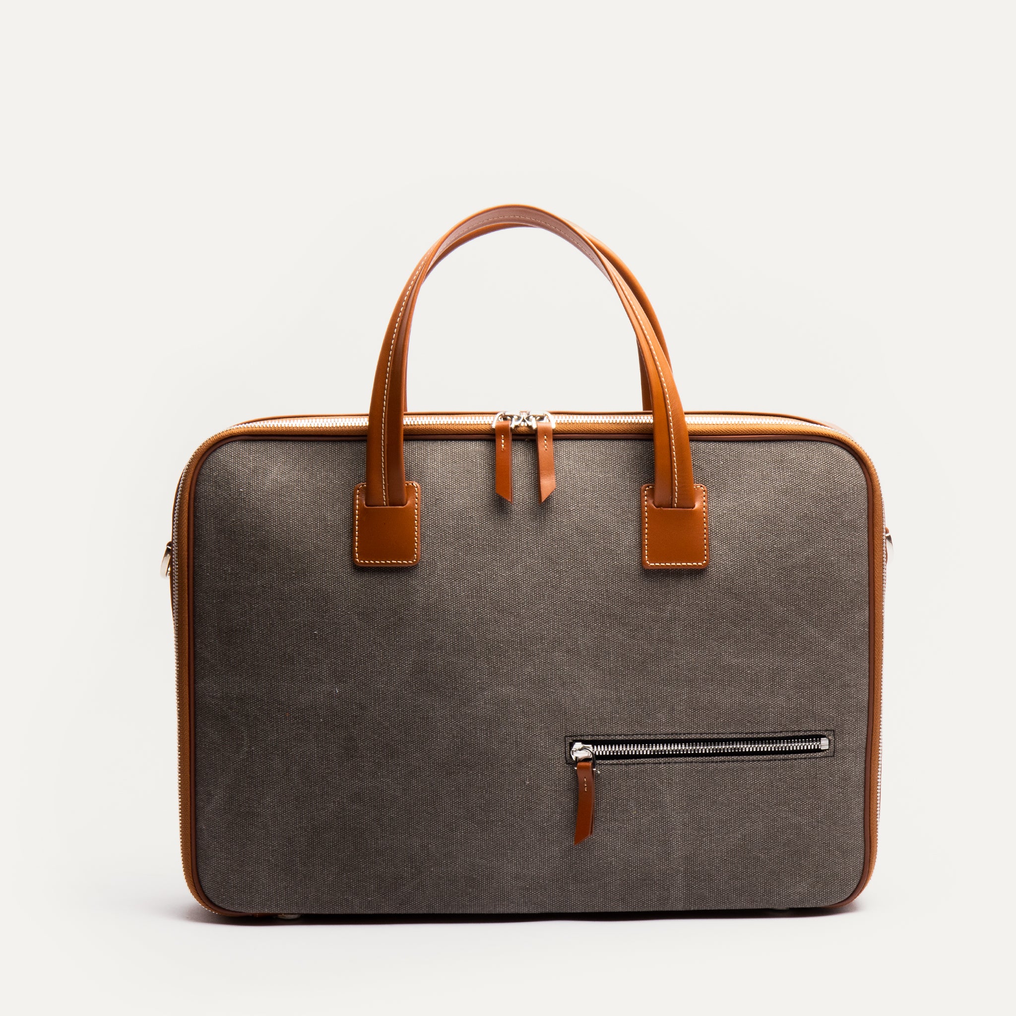 DIEGO | Toile grise & cuir cognac - Image 8