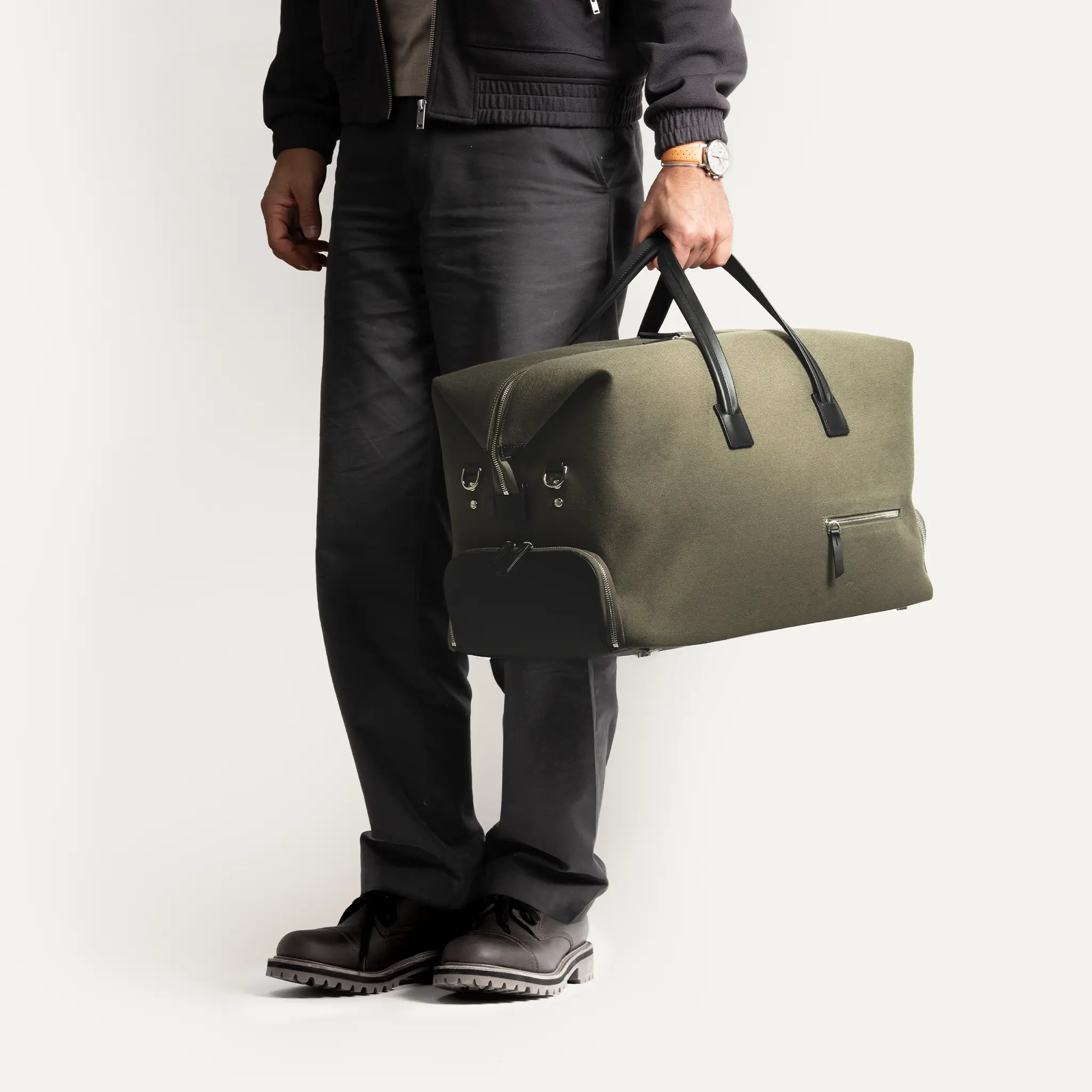 Sac de voyage ~ REMINGTON ~ Toile Kaki & cuir Noir - Image 3