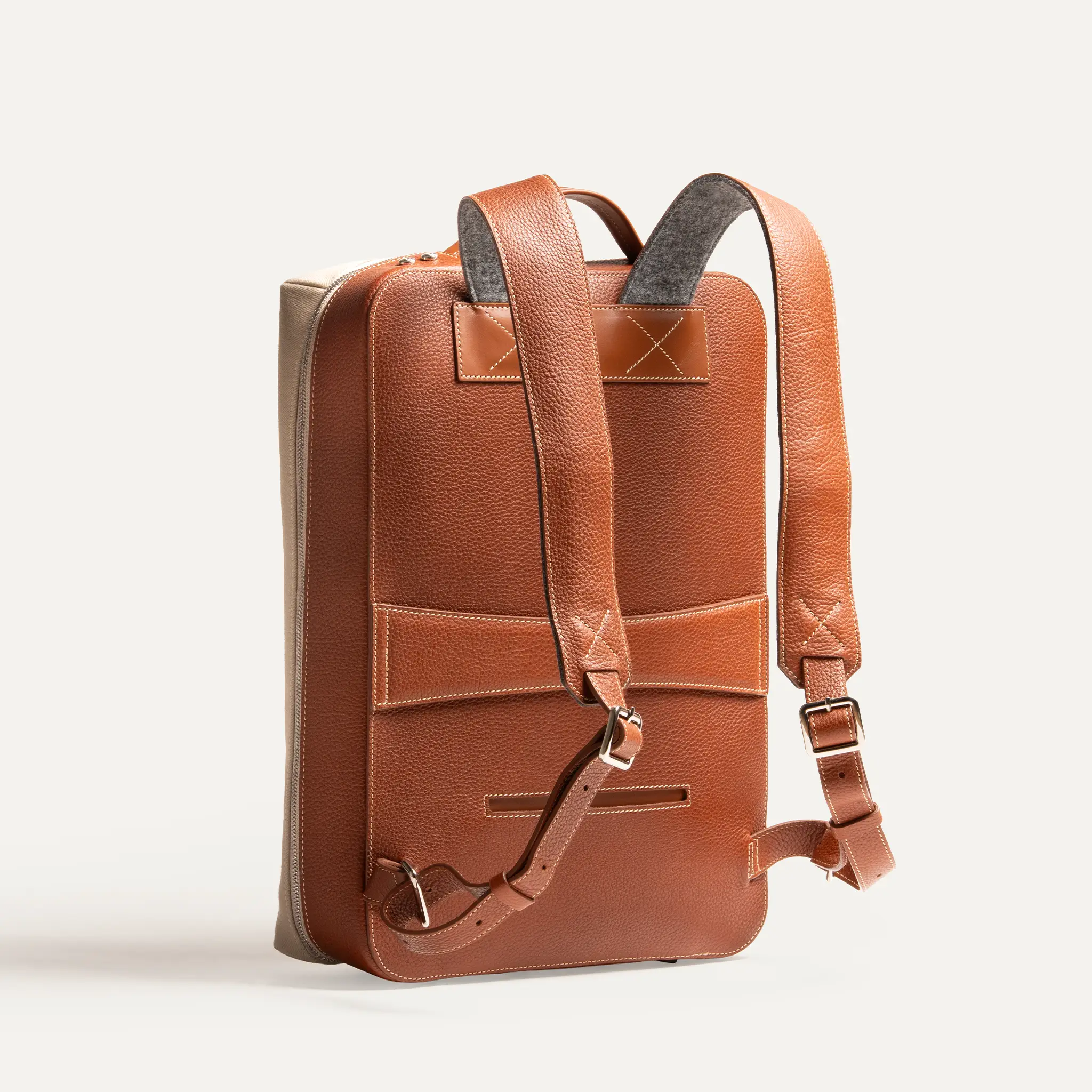 Sac à dos en toile et cuir~ RUBENS - BEIGE & COGNAC - Image 3