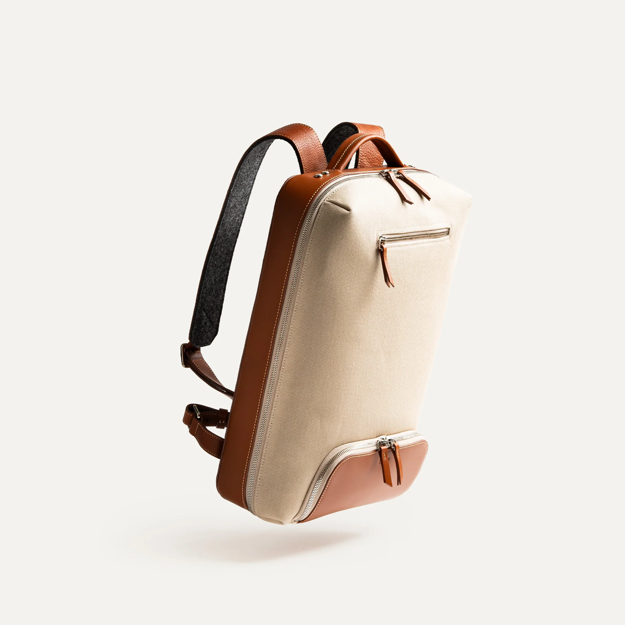 Sac à dos en toile et cuir~ RUBENS - BEIGE & COGNAC - Image 4