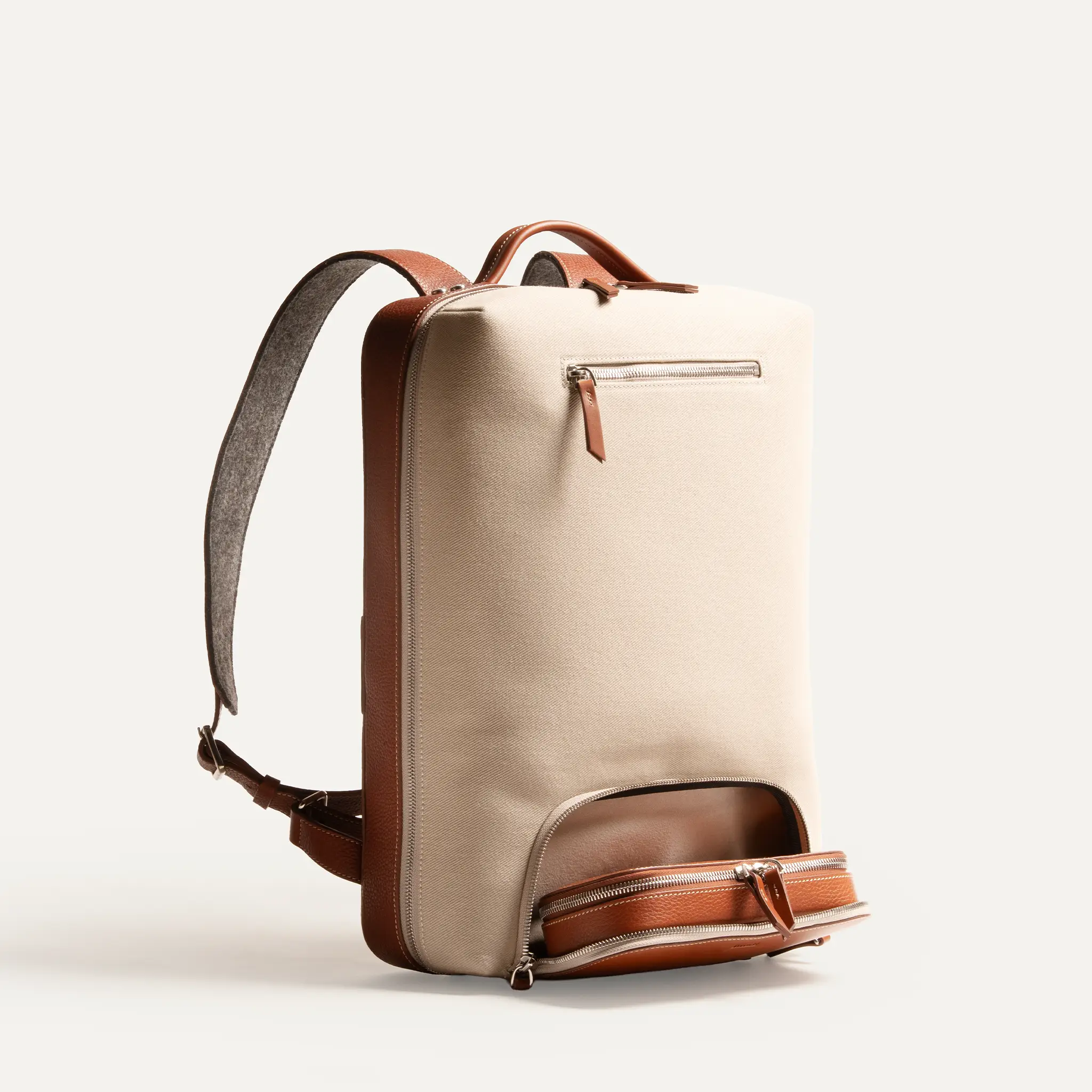 Sac à dos en toile et cuir~ RUBENS - BEIGE & COGNAC - Image 8