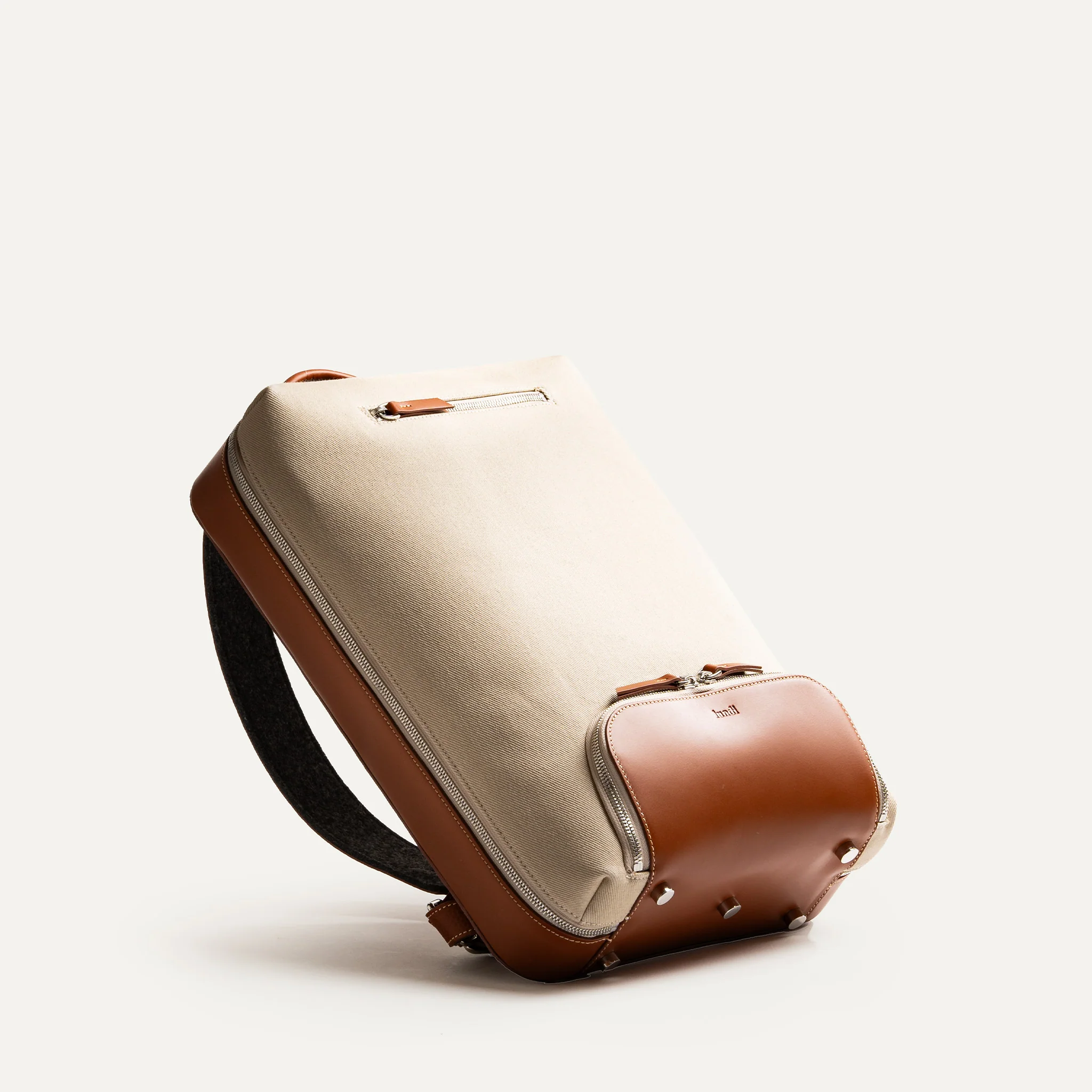 Sac à dos en toile et cuir~ RUBENS - BEIGE & COGNAC - Image 9