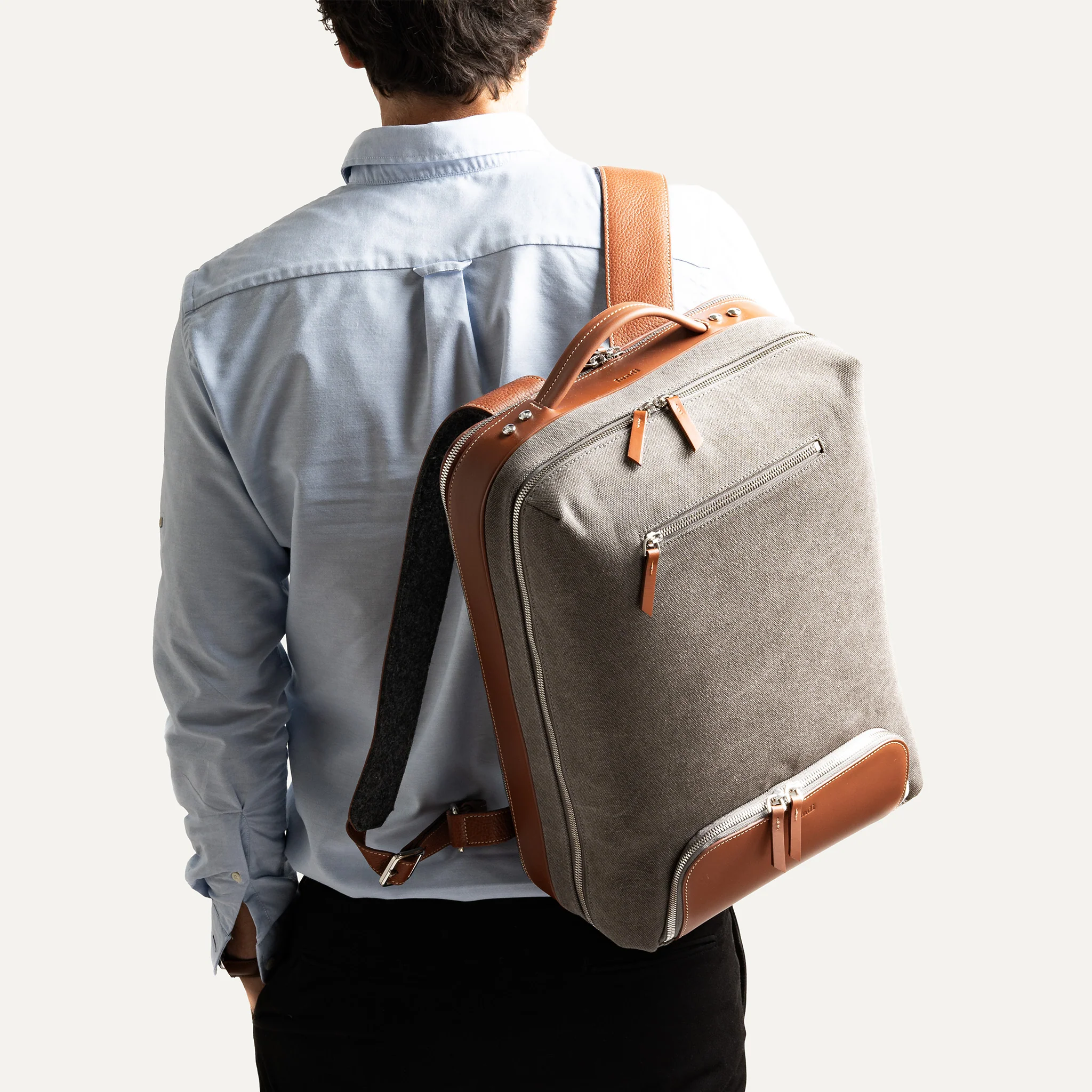 Sac à dos de voyage ~ ANTOINE II - GRIS & COGNAC - Image 5