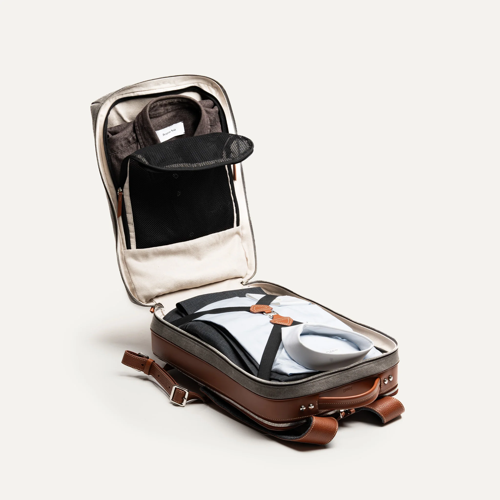 Sac à dos de voyage ~ ANTOINE II - GRIS & COGNAC - Image 6
