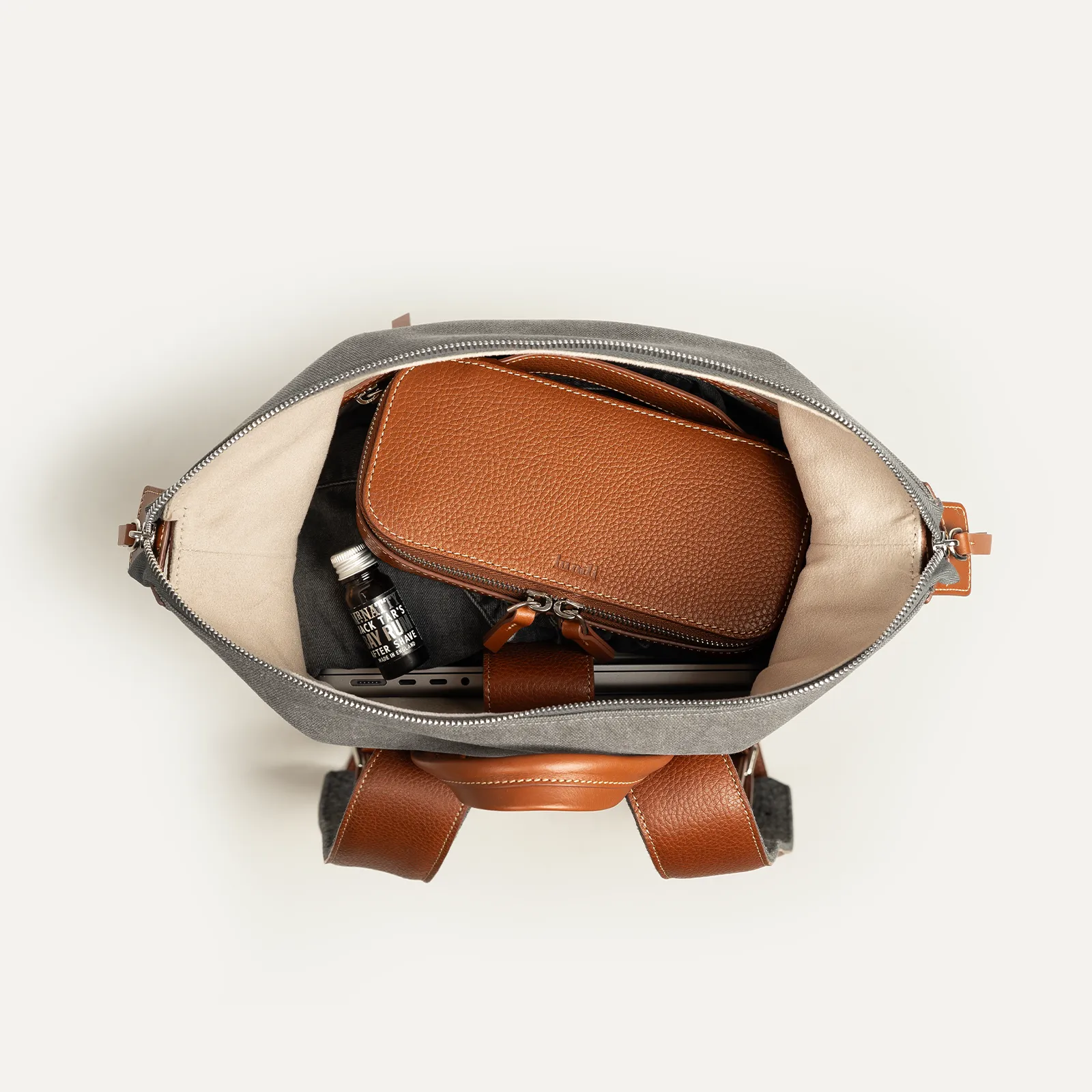 Sac à dos en toile et cuir ~ ANDREAS GRIS & COGNAC - Image 13