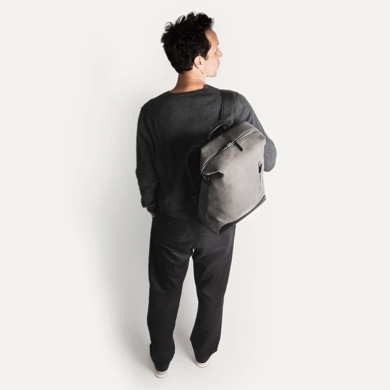 Sac à dos en toile et cuir ~ ANDREAS GRIS & NOIR - Image 4