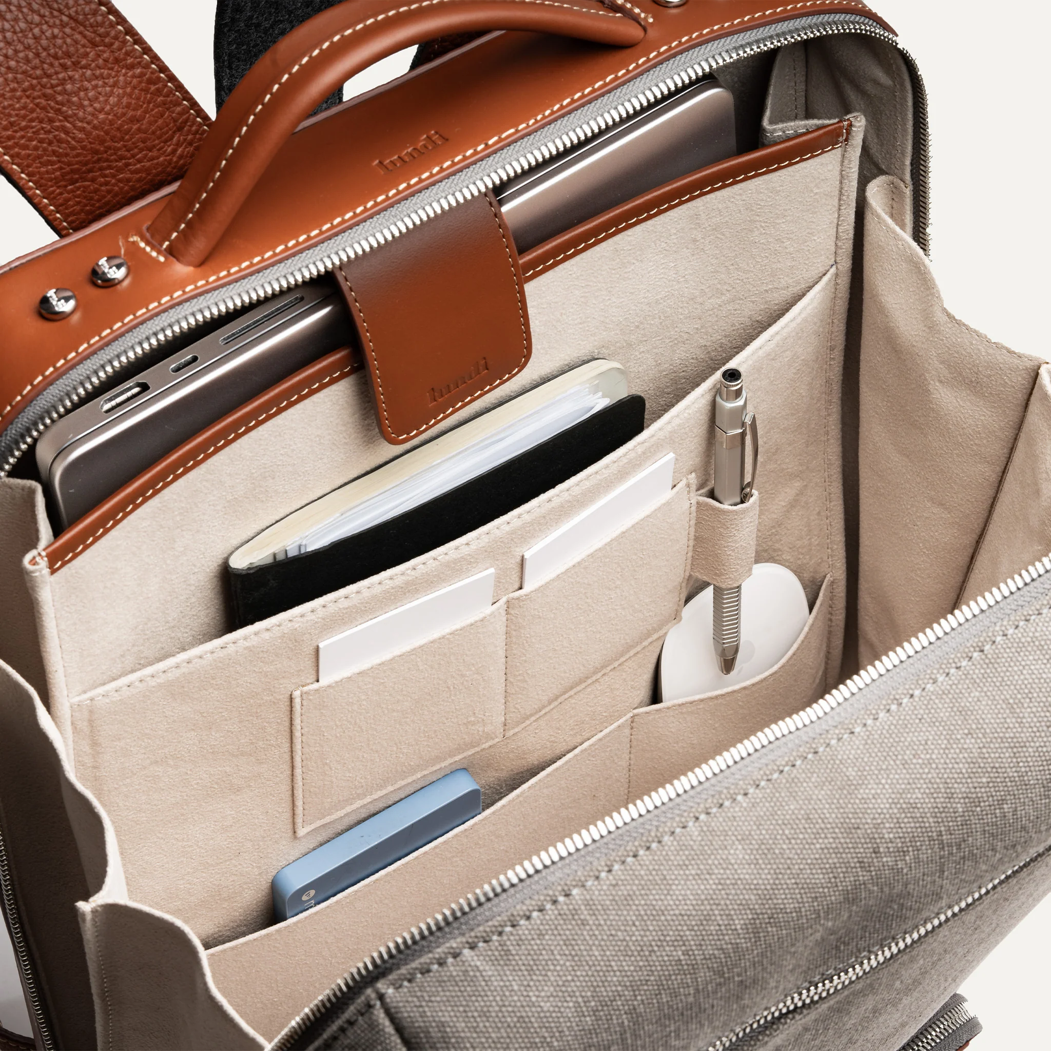 Sac à dos en toile et cuir ~ RUBENS - GRIS & COGNAC - Image 11