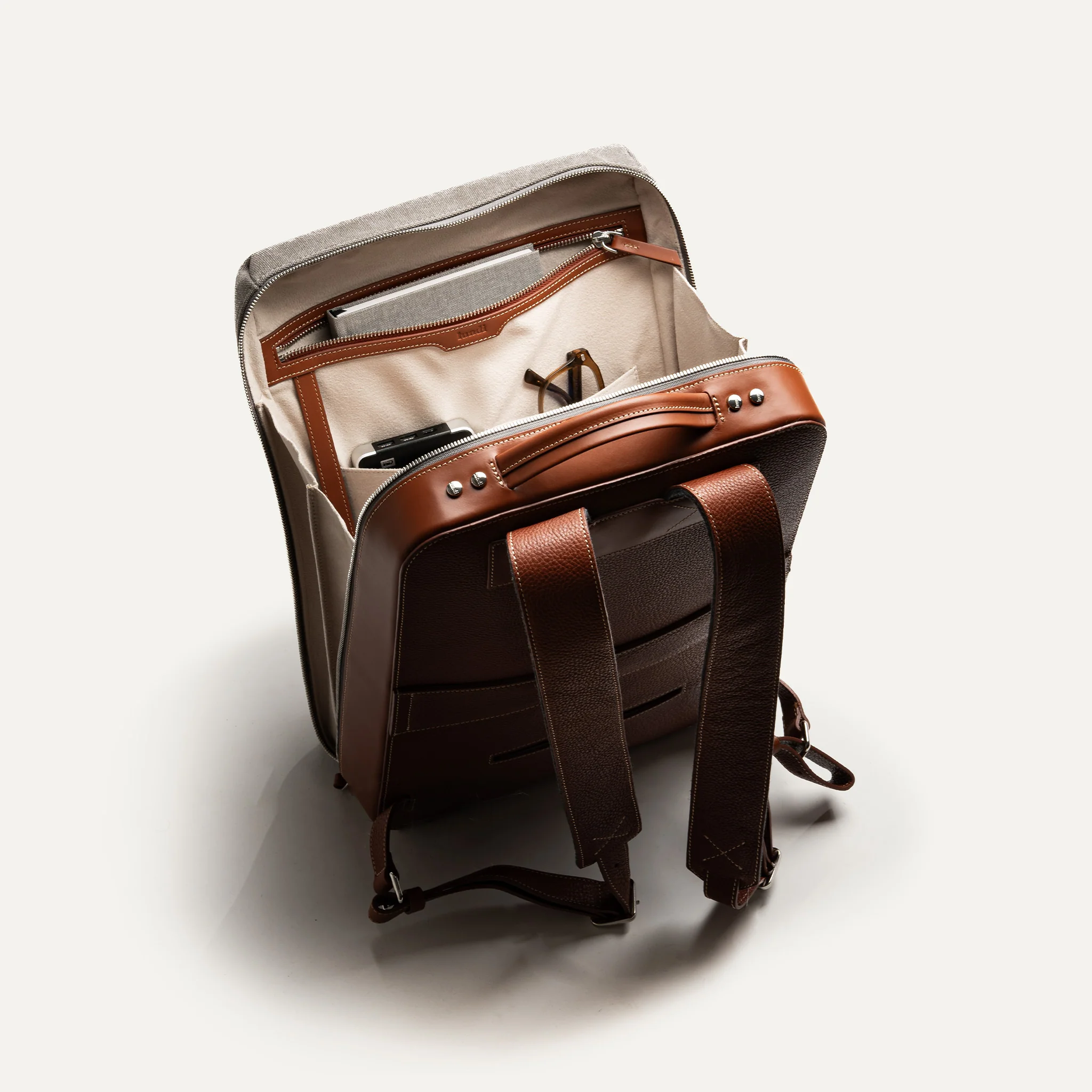 Sac à dos en toile et cuir ~ RUBENS - GRIS & COGNAC - Image 12