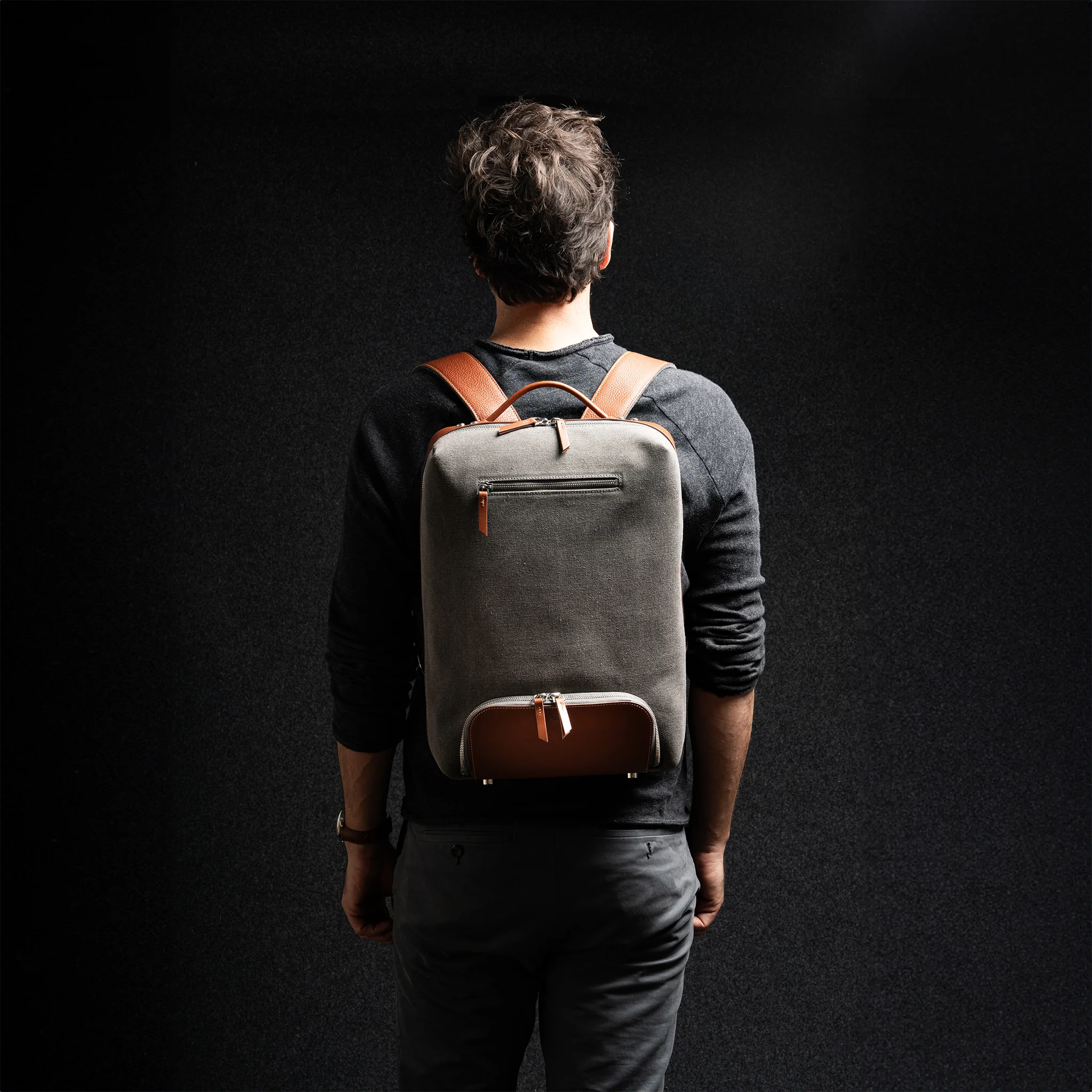 Sac à dos en toile et cuir ~ RUBENS - GRIS & COGNAC - Image 15