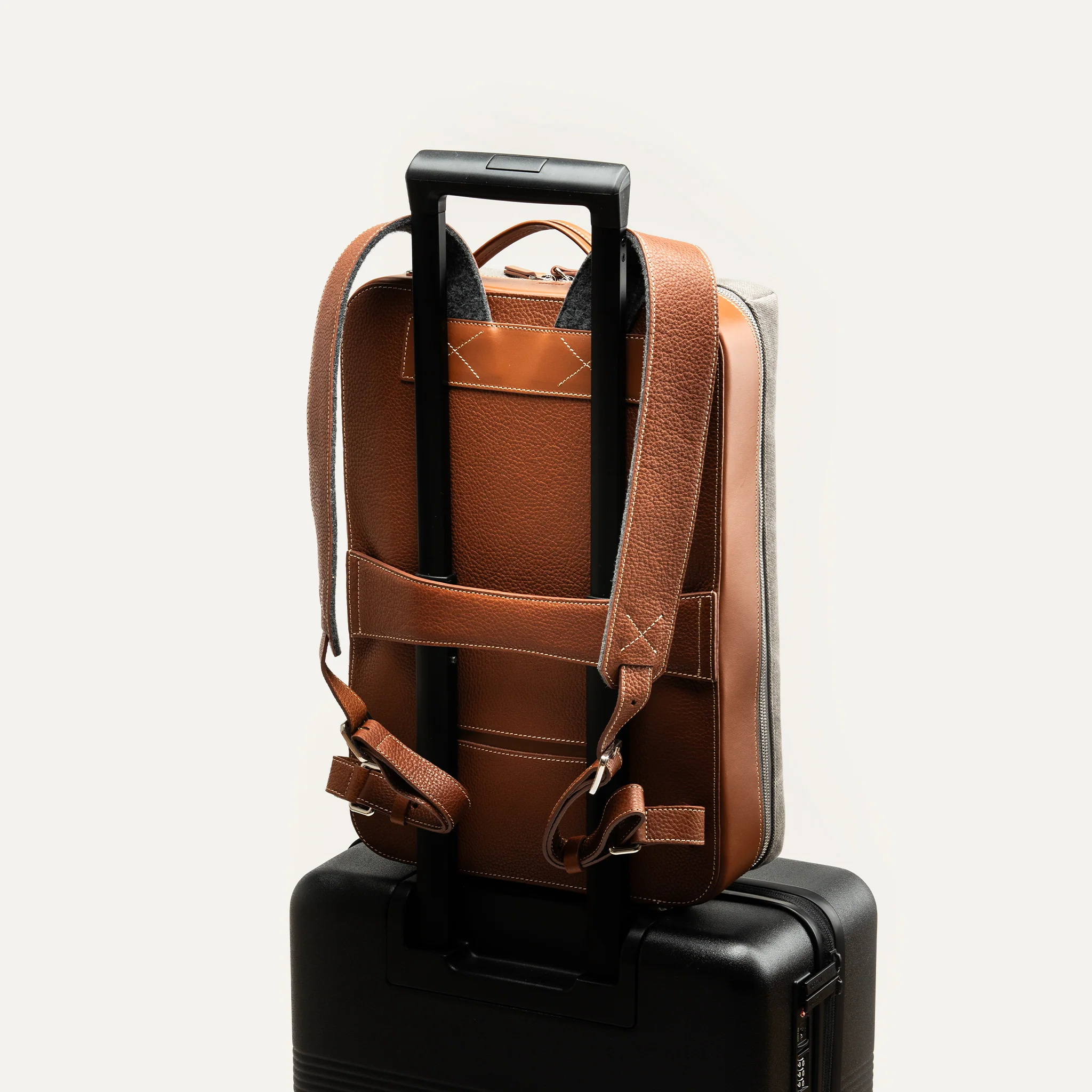 Sac à dos en toile et cuir ~ RUBENS - GRIS & COGNAC - Image 3