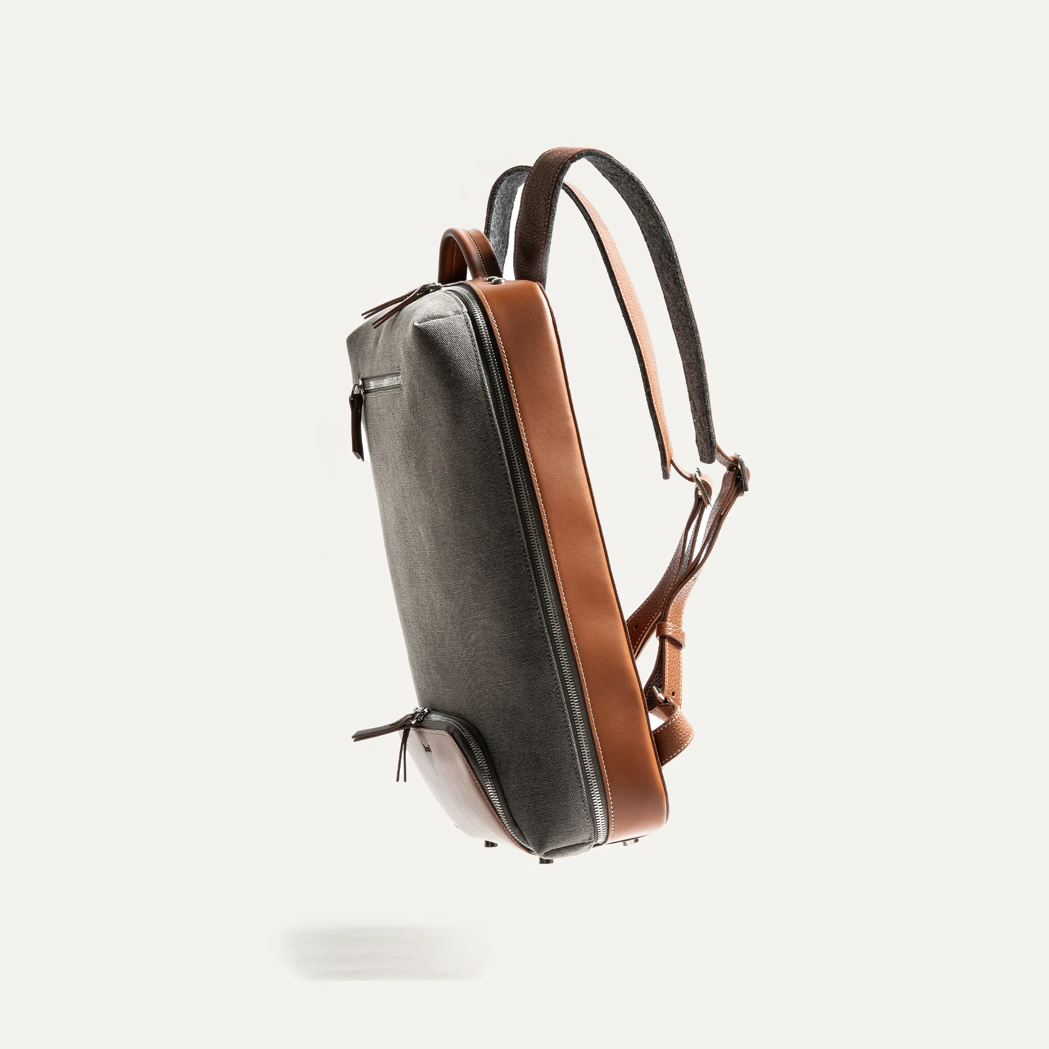 Sac à dos en toile et cuir ~ RUBENS - GRIS & COGNAC - Image 5