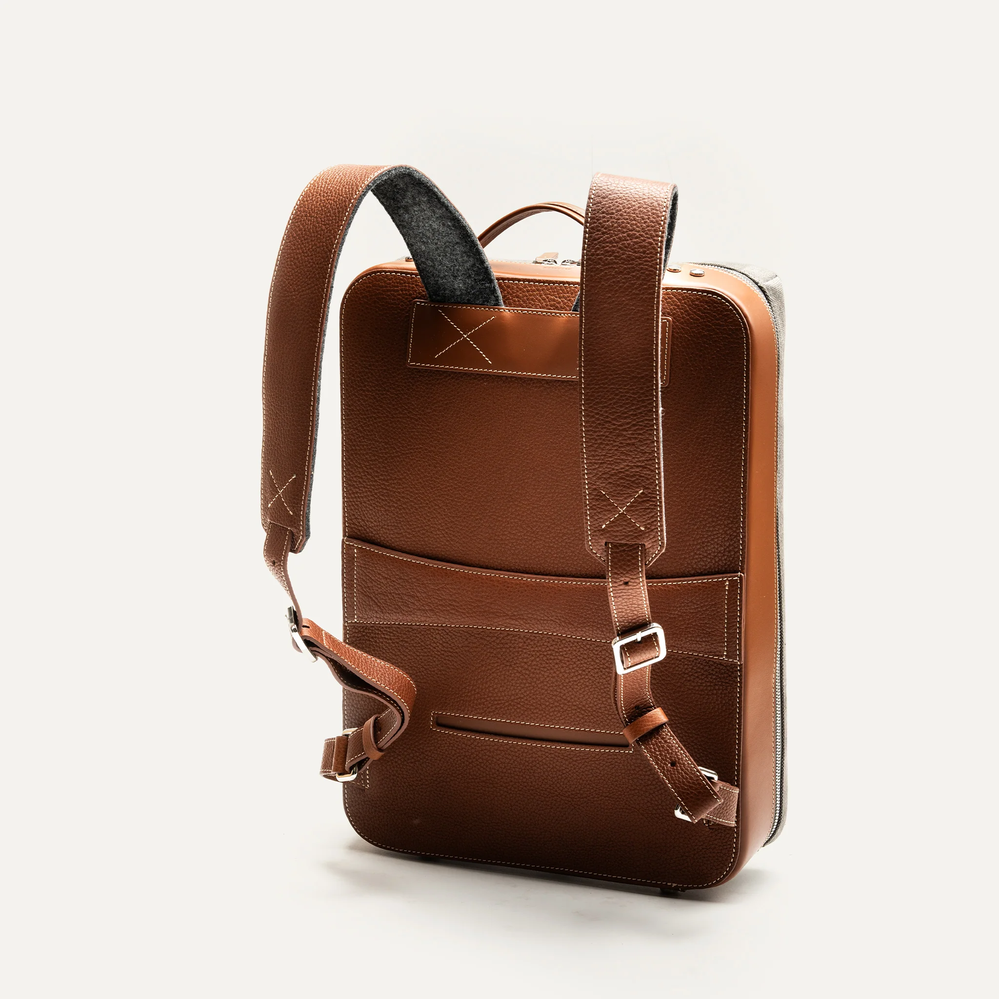 Sac à dos en toile et cuir ~ RUBENS - GRIS & COGNAC - Image 6