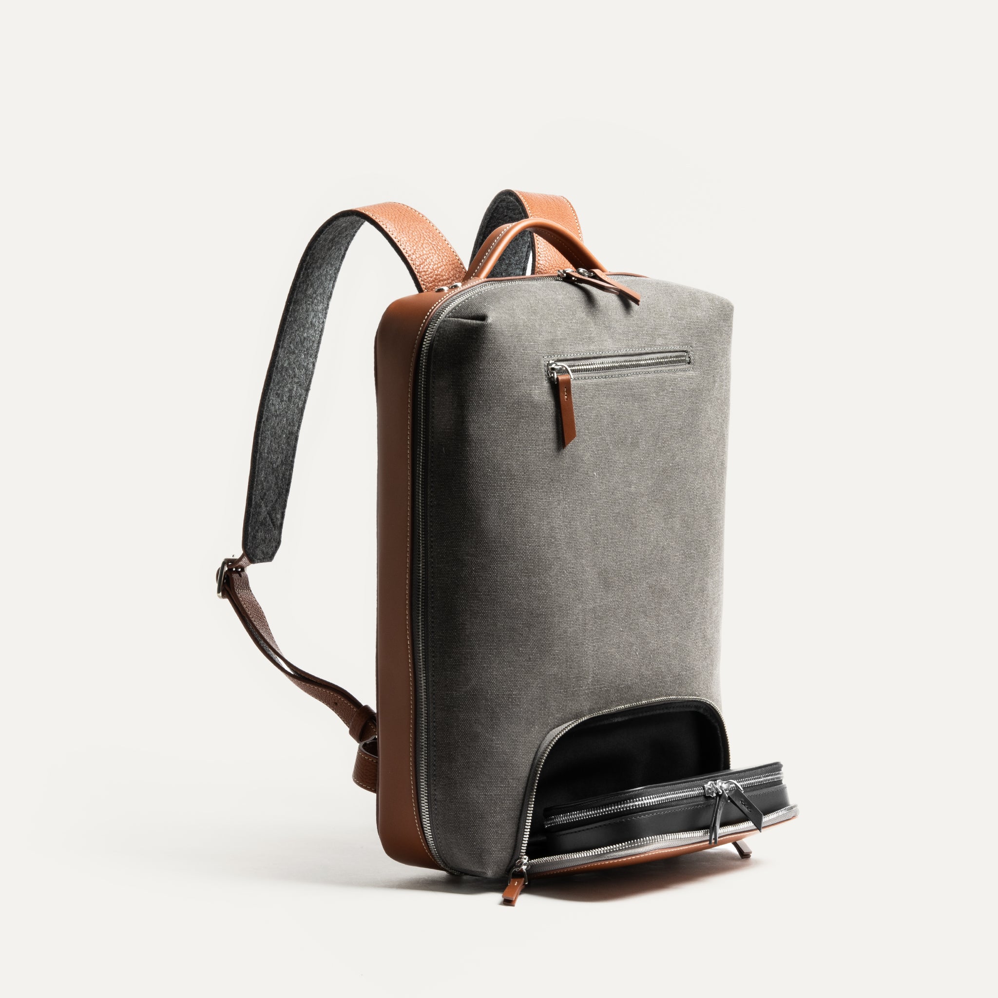 Sac à dos en toile et cuir ~ RUBENS - GRIS & COGNAC - Image 7