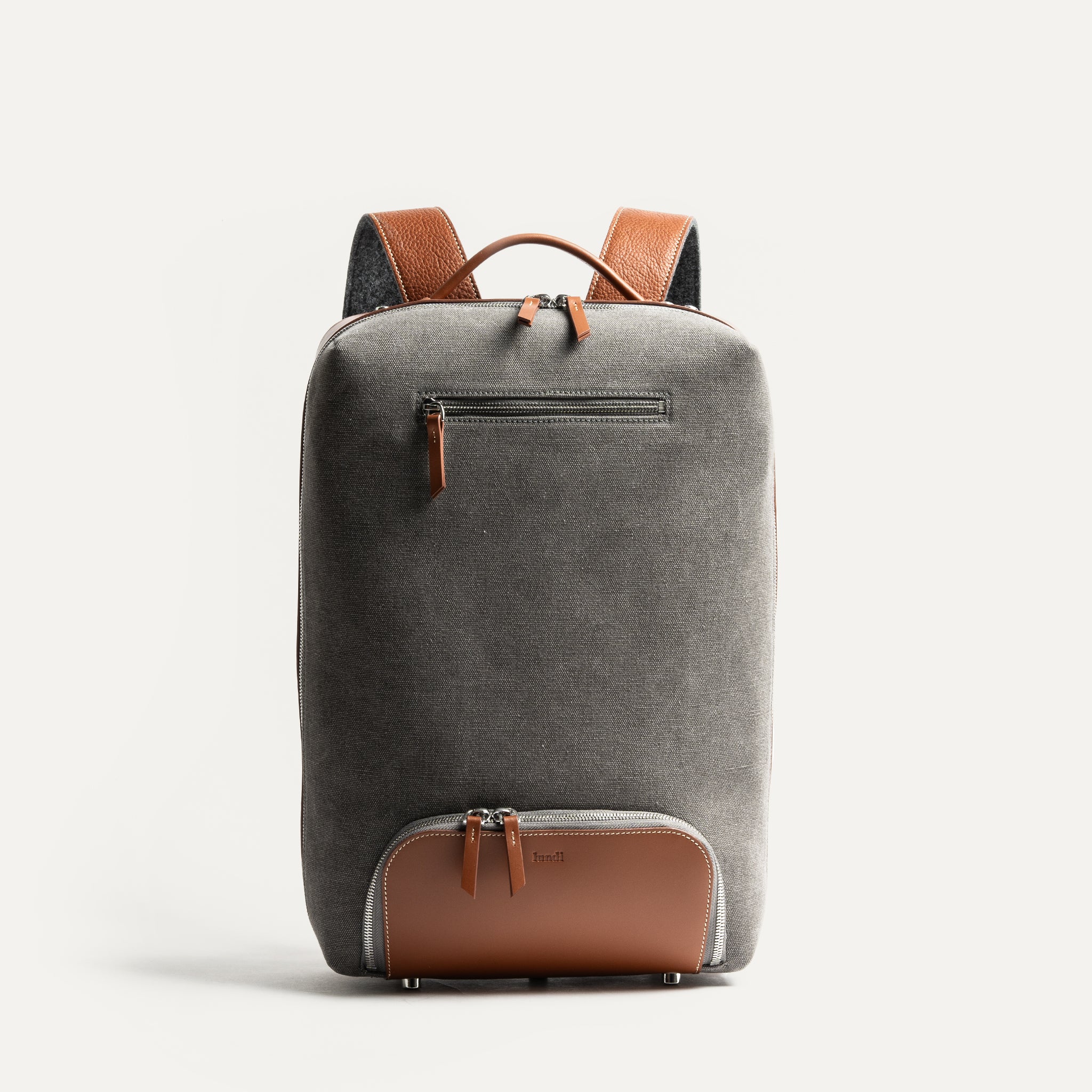 Sac à dos en toile et cuir ~ RUBENS - GRIS & COGNAC - Image 9