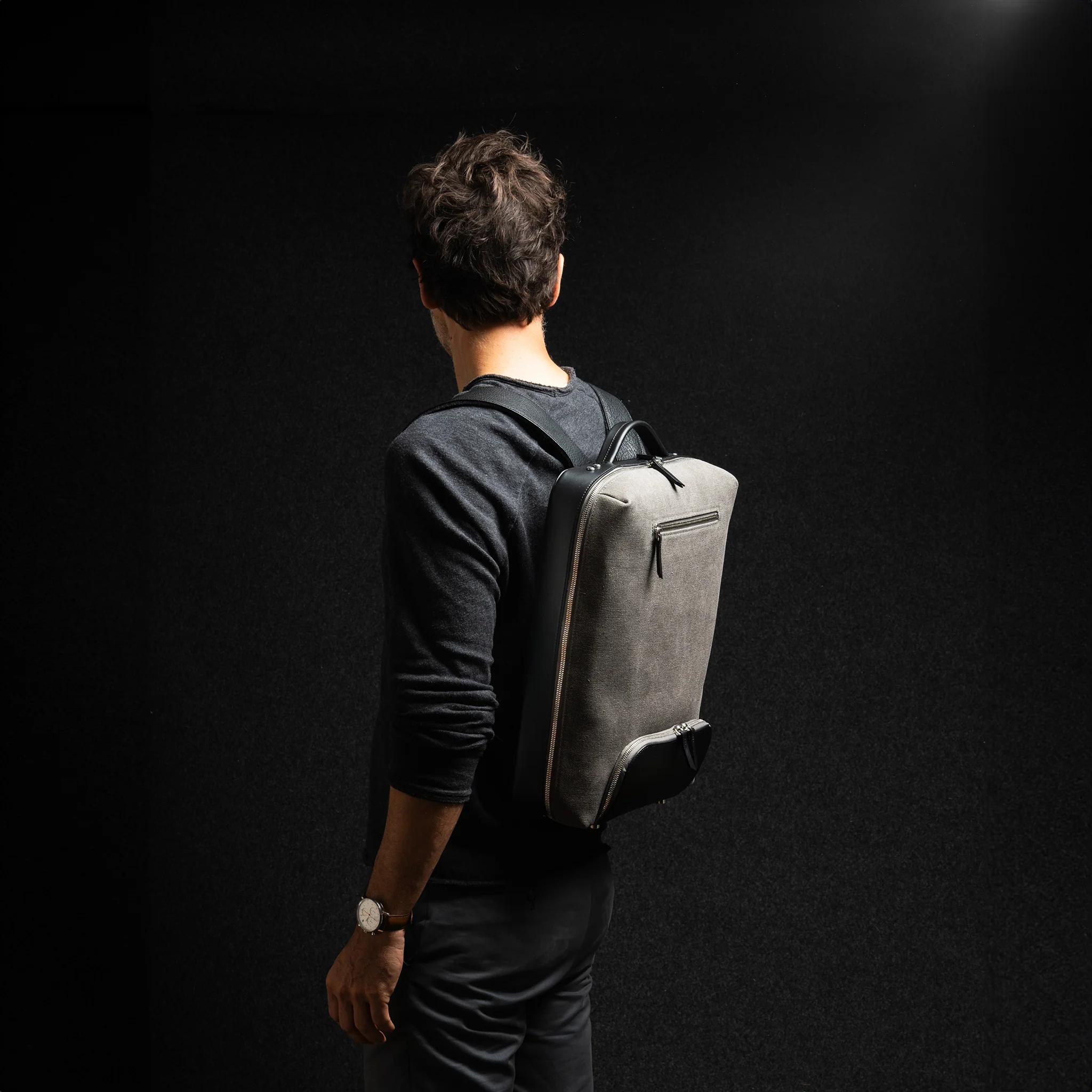 Sac à dos en toile et cuir ~ RUBENS - GRIS & NOIR - Image 13