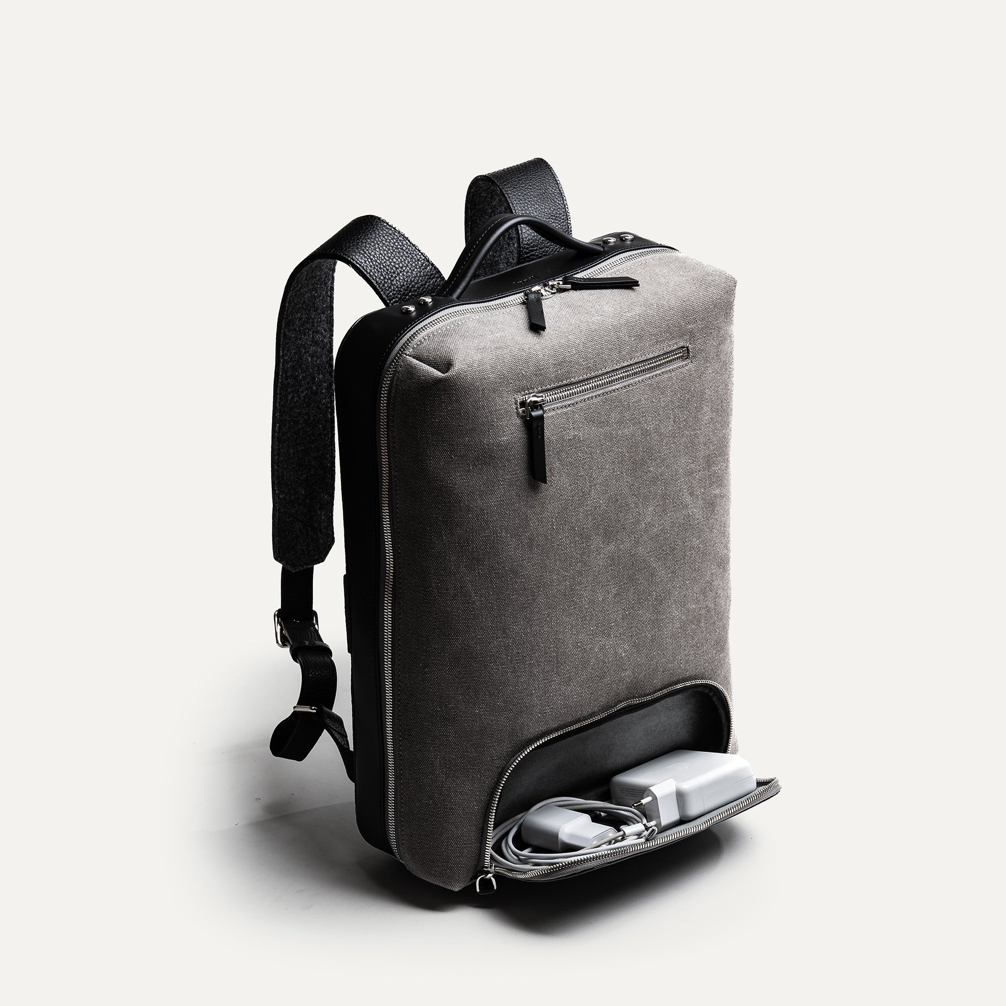 Sac à dos en toile et cuir ~ RUBENS - GRIS & NOIR - Image 8