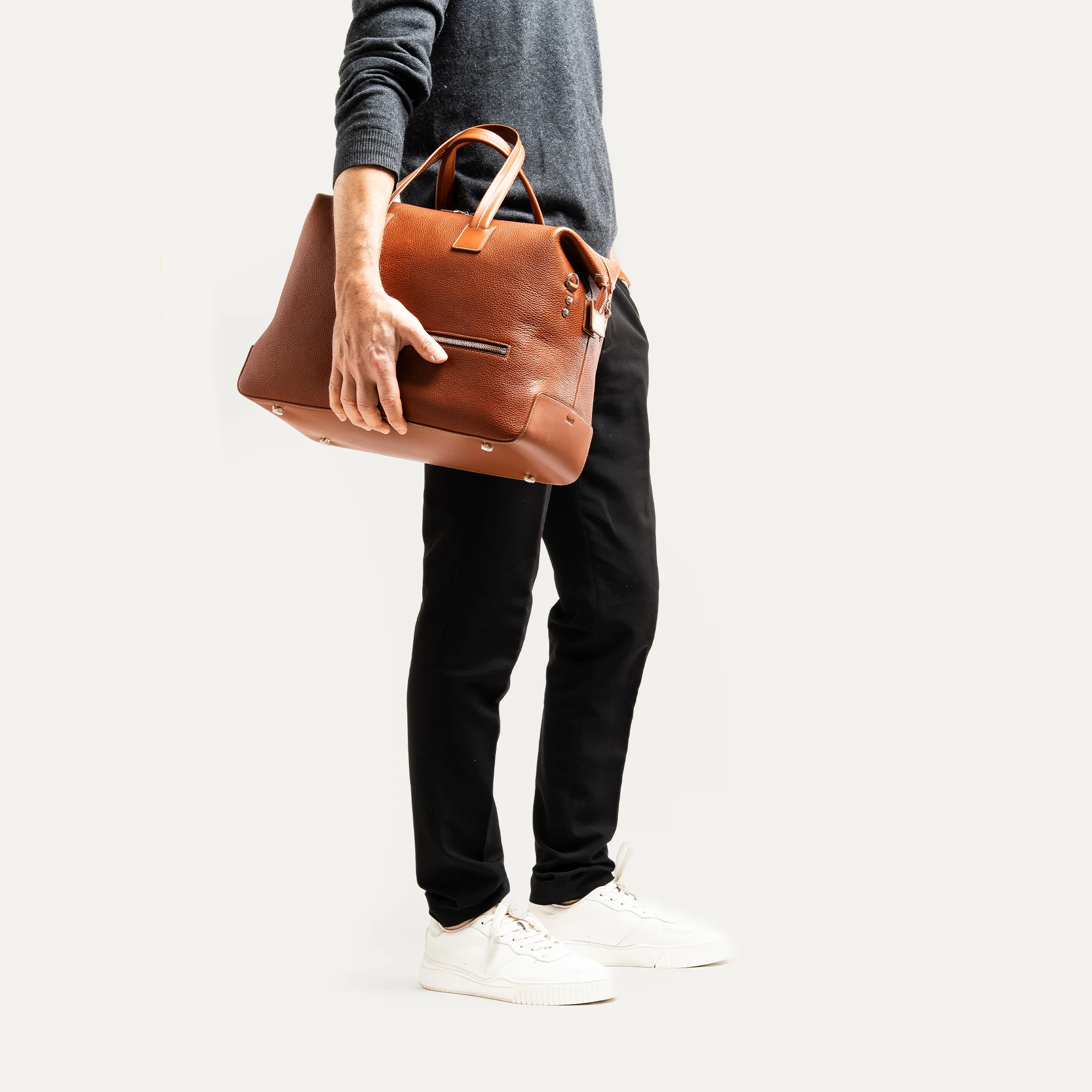 Sac de voyage 48 heures ~ WESLEY~Cuir grainé cognac - Image 12