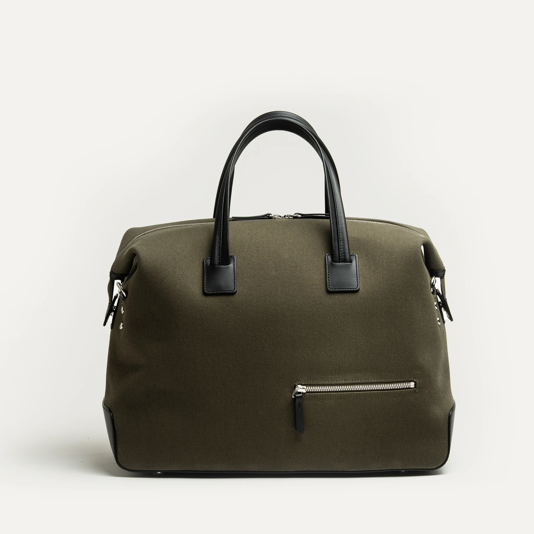 Sac de voyage 48 heures ~ AUGUSTIN ~ Toile kaki & cuir noir - Image 6