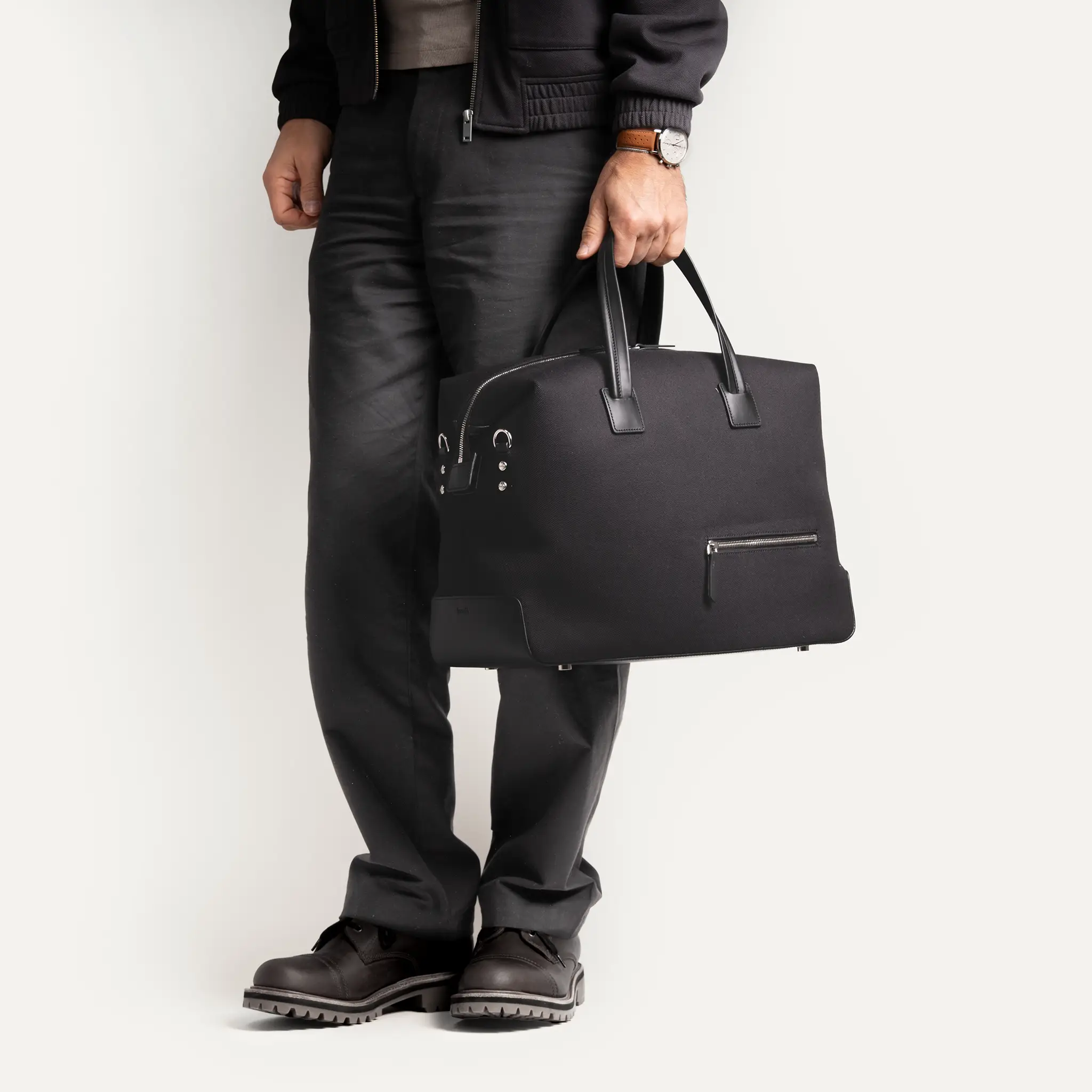 Sac de voyage 48 heures ~ AUGUSTIN ~ Toile noire & cuir noir - Image 3