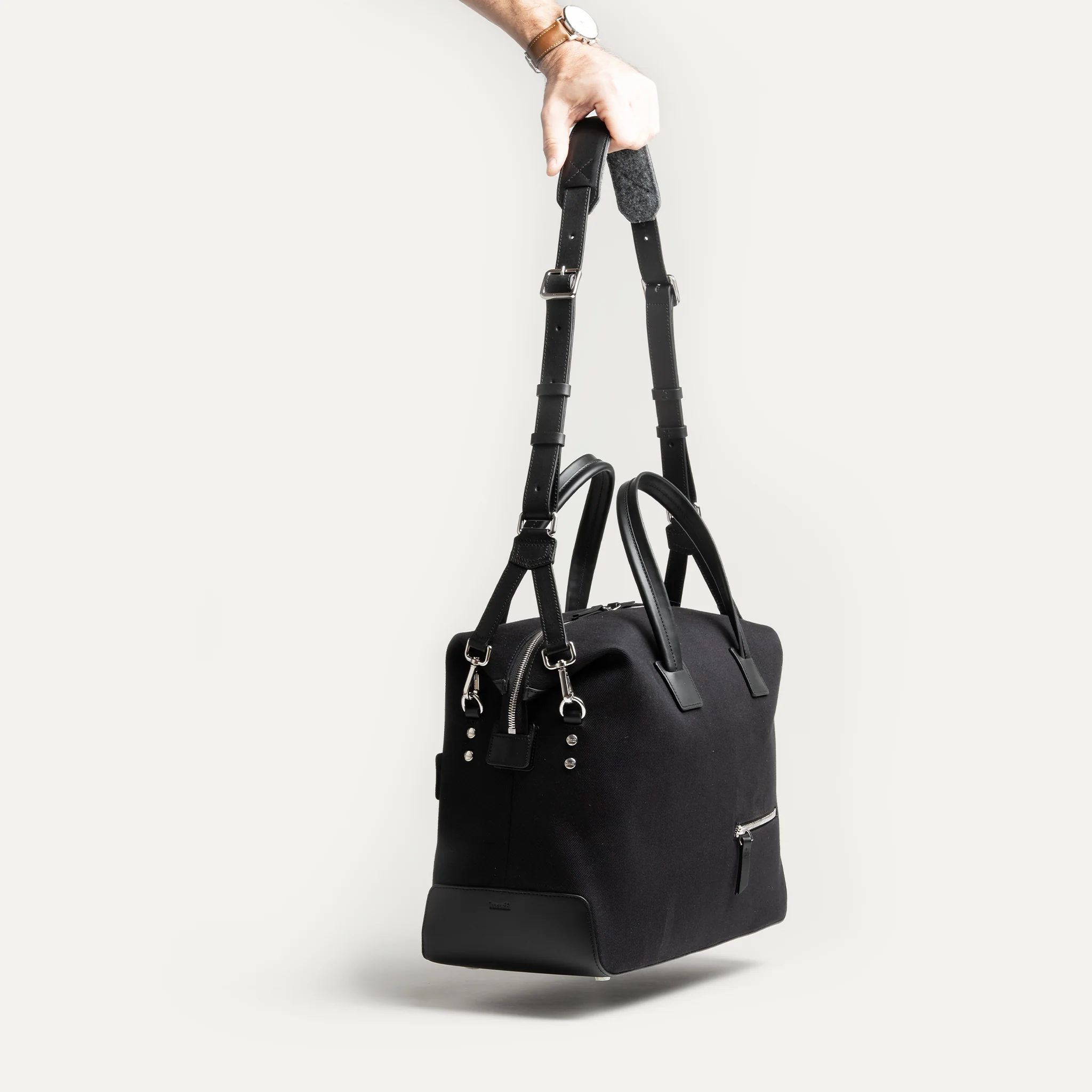 Sac de voyage 48 heures ~ AUGUSTIN ~ Toile noire & cuir noir - Image 7