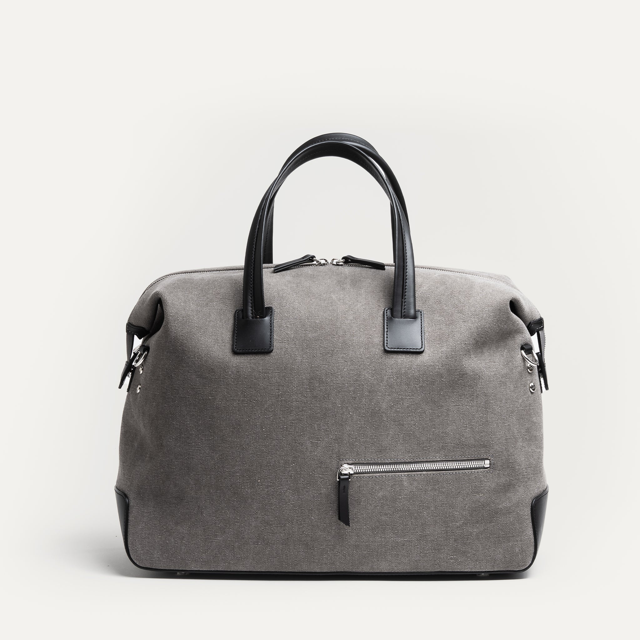 Sac de voyage 48 heures ~ AUGUSTIN ~ Toile grise & cuir noir - Image 12