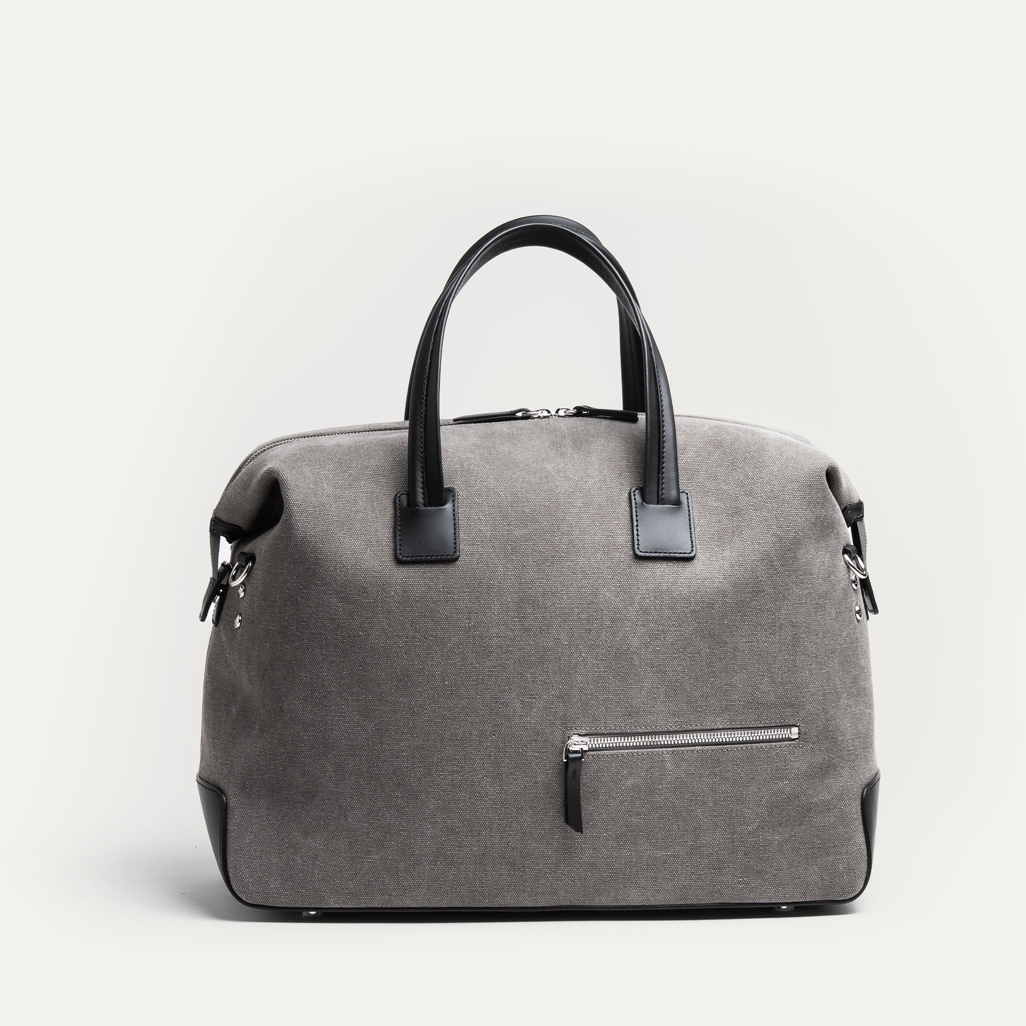 Sac de voyage 48 heures ~ AUGUSTIN ~ Toile grise & cuir noir - Image 6