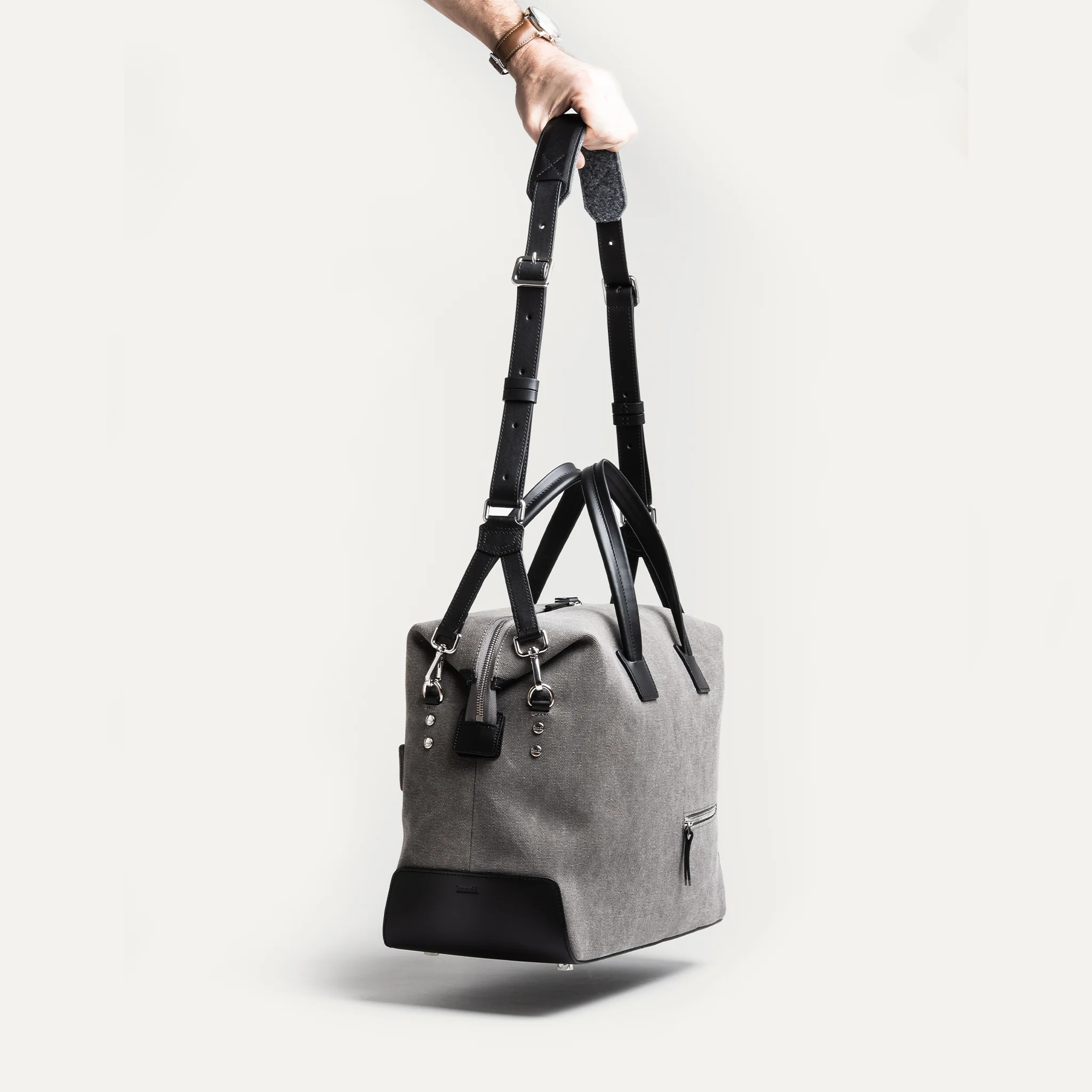 Sac de voyage 48 heures ~ AUGUSTIN ~ Toile grise & cuir noir - Image 7