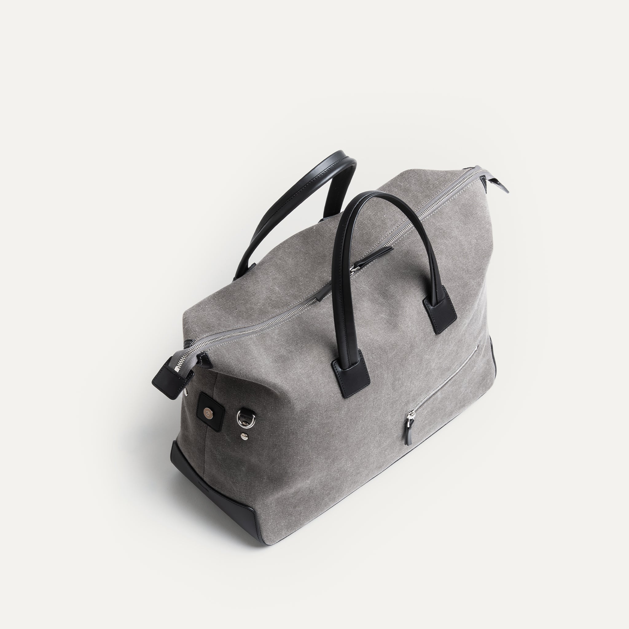 Sac de voyage 48 heures ~ AUGUSTIN ~ Toile grise & cuir noir - Image 9