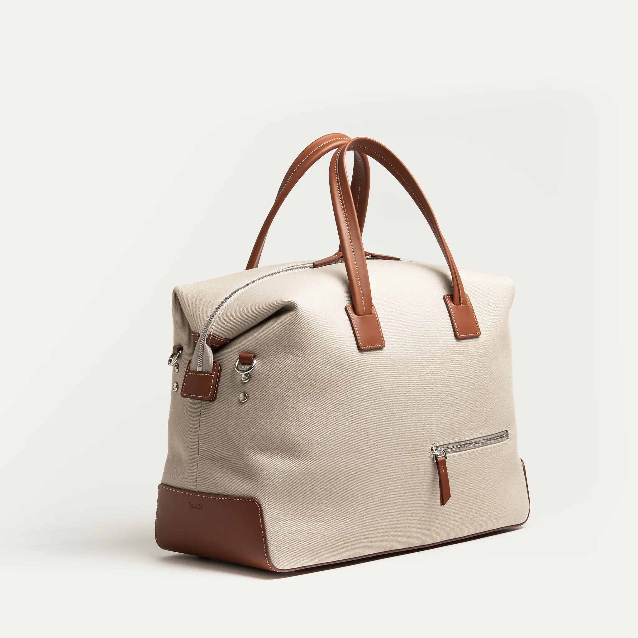 Sac de voyage 48h Femme ~ AUGUSTIN ~ Toile beige & cuir cognac - Image 6