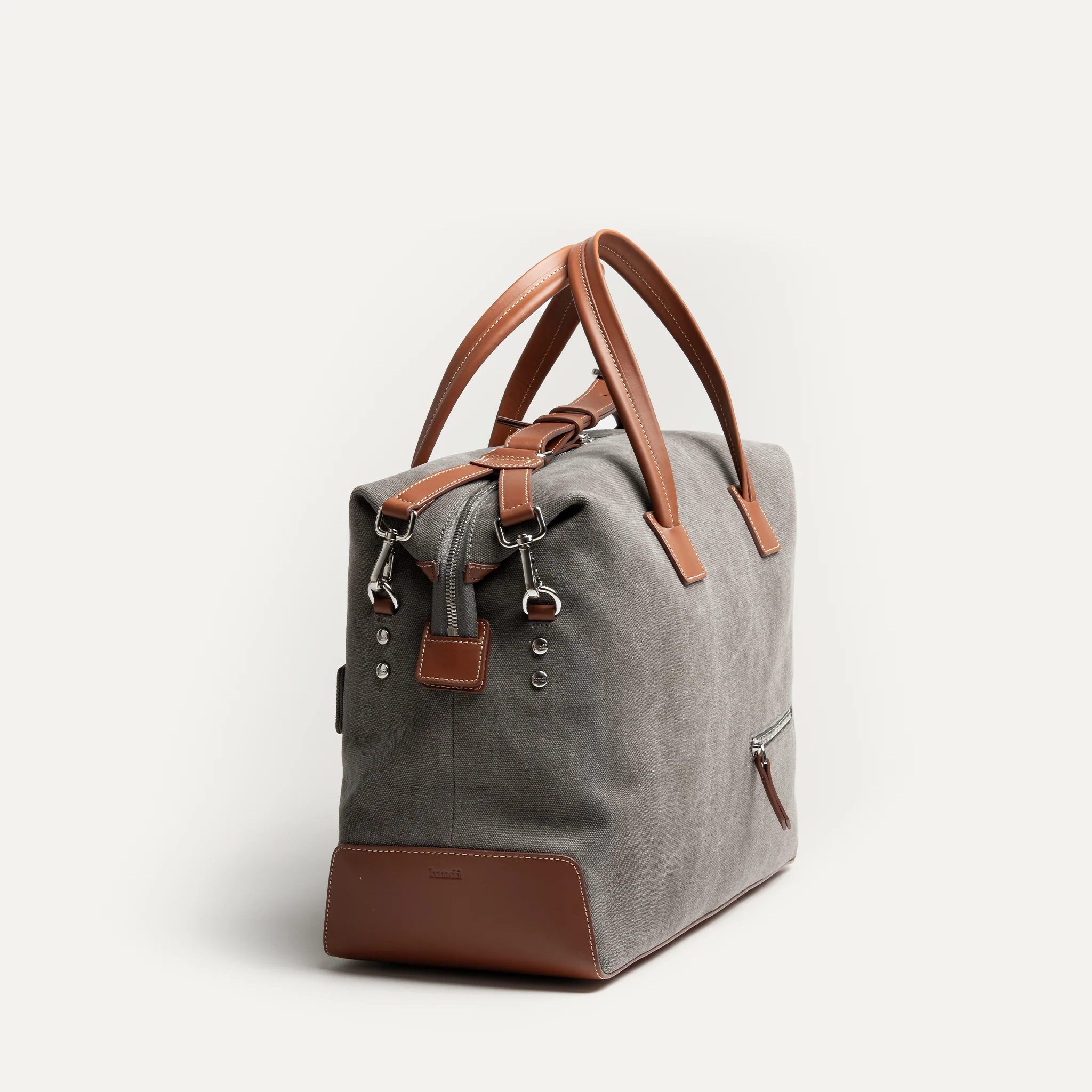 Sac de voyage 48h Femme ~ AUGUSTIN ~ Toile grise & cuir cognac - Image 4