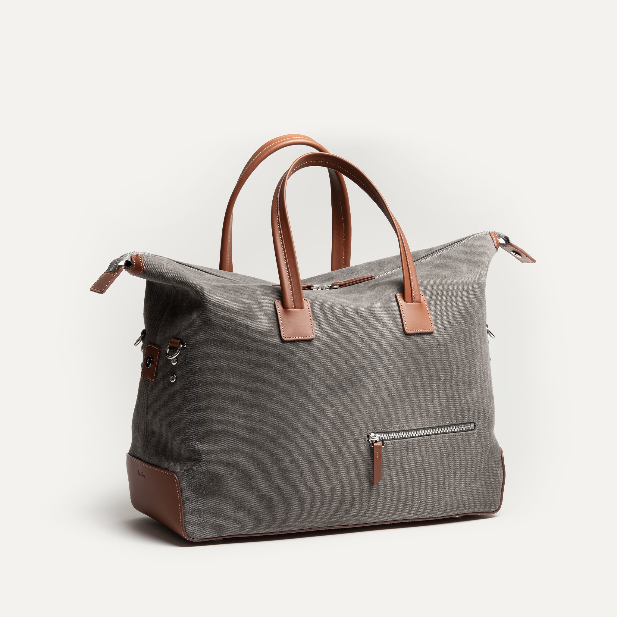 Sac de voyage 48h Femme ~ AUGUSTIN ~ Toile grise & cuir cognac - Image 6