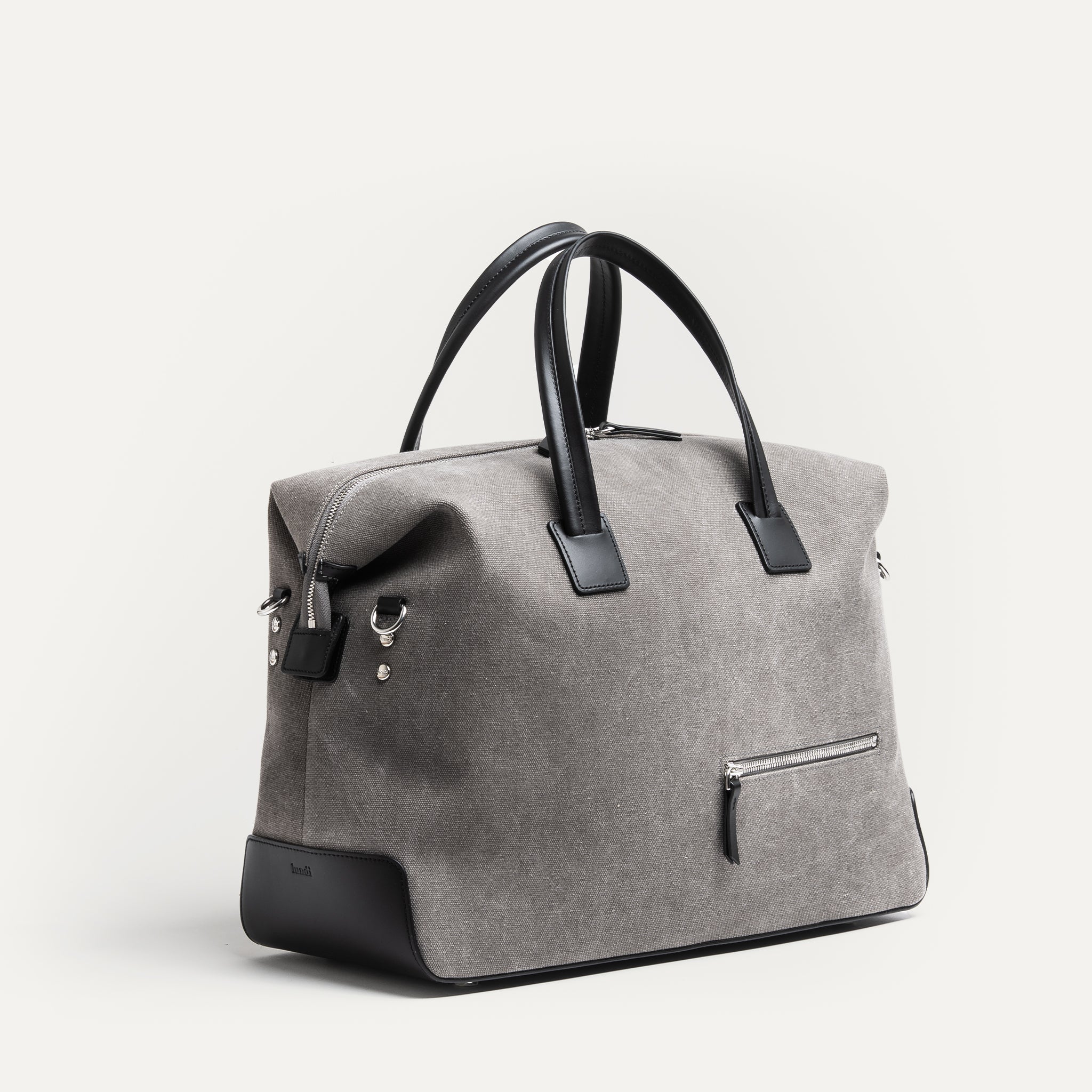 Sac de voyage 48h Femme ~ AUGUSTIN ~ Toile grise & cuir noir - Image 11