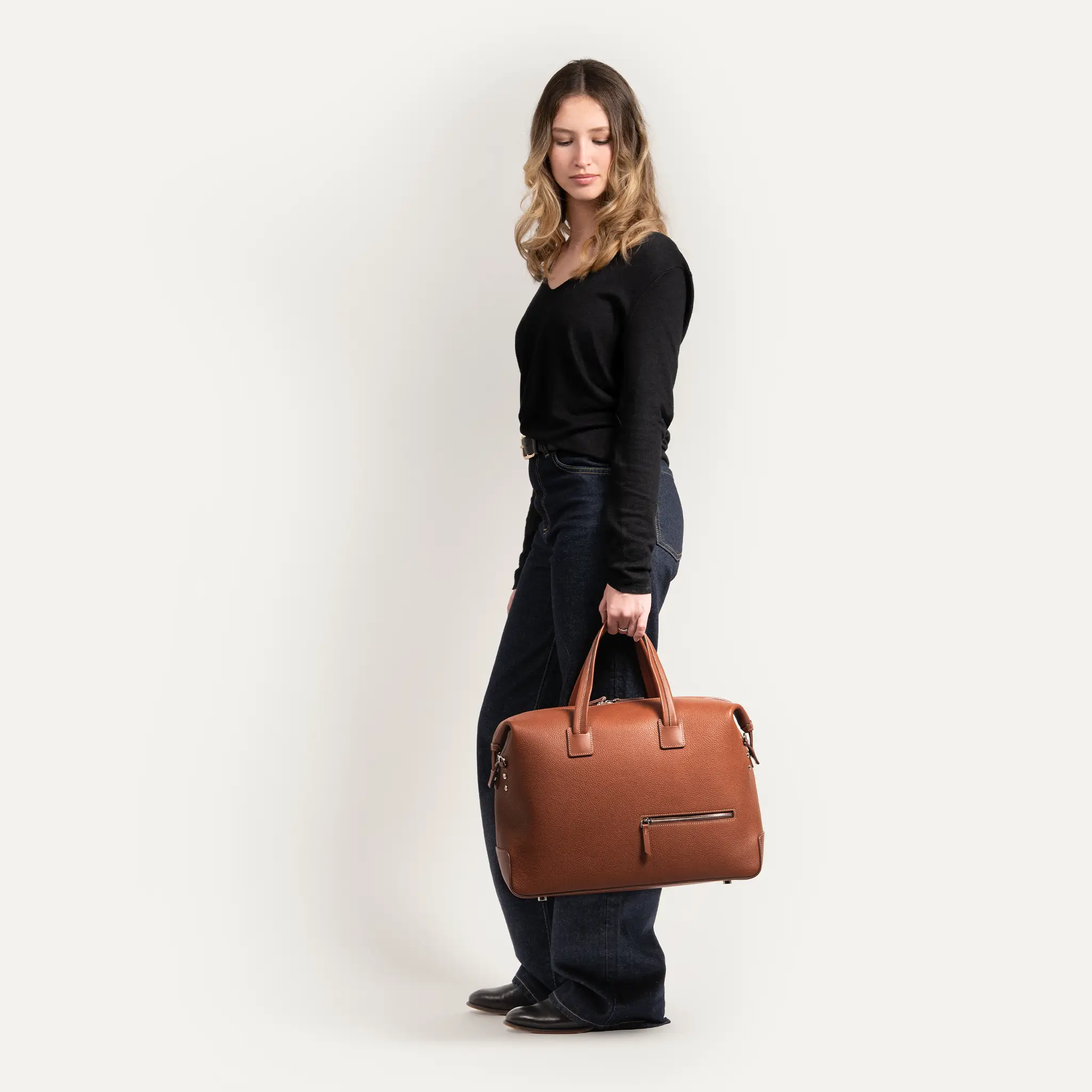 Sac de voyage 48h Femme ~ WESLEY~Cuir grainé cognac - Image 2