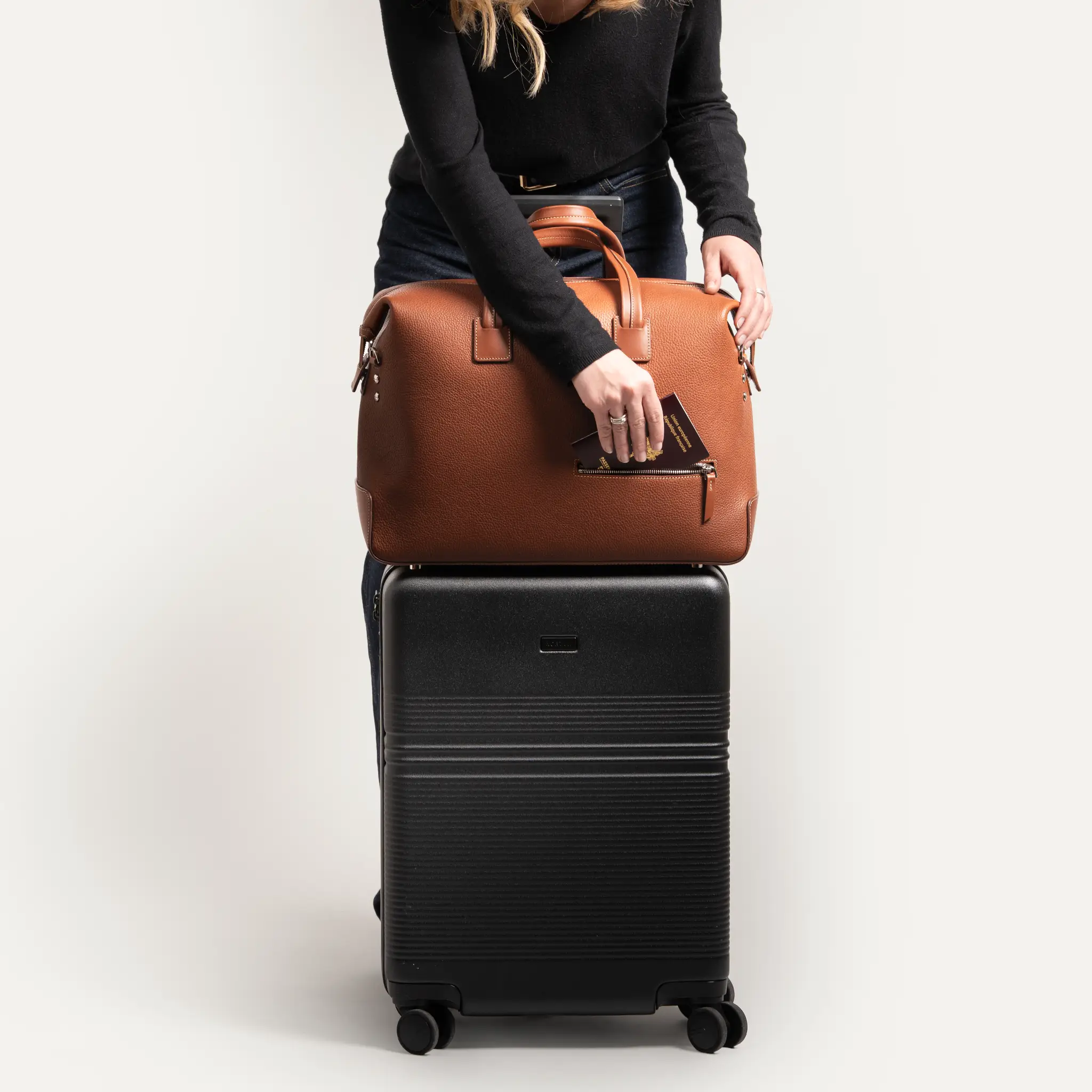 Sac de voyage 48h Femme ~ WESLEY~Cuir grainé cognac - Image 5