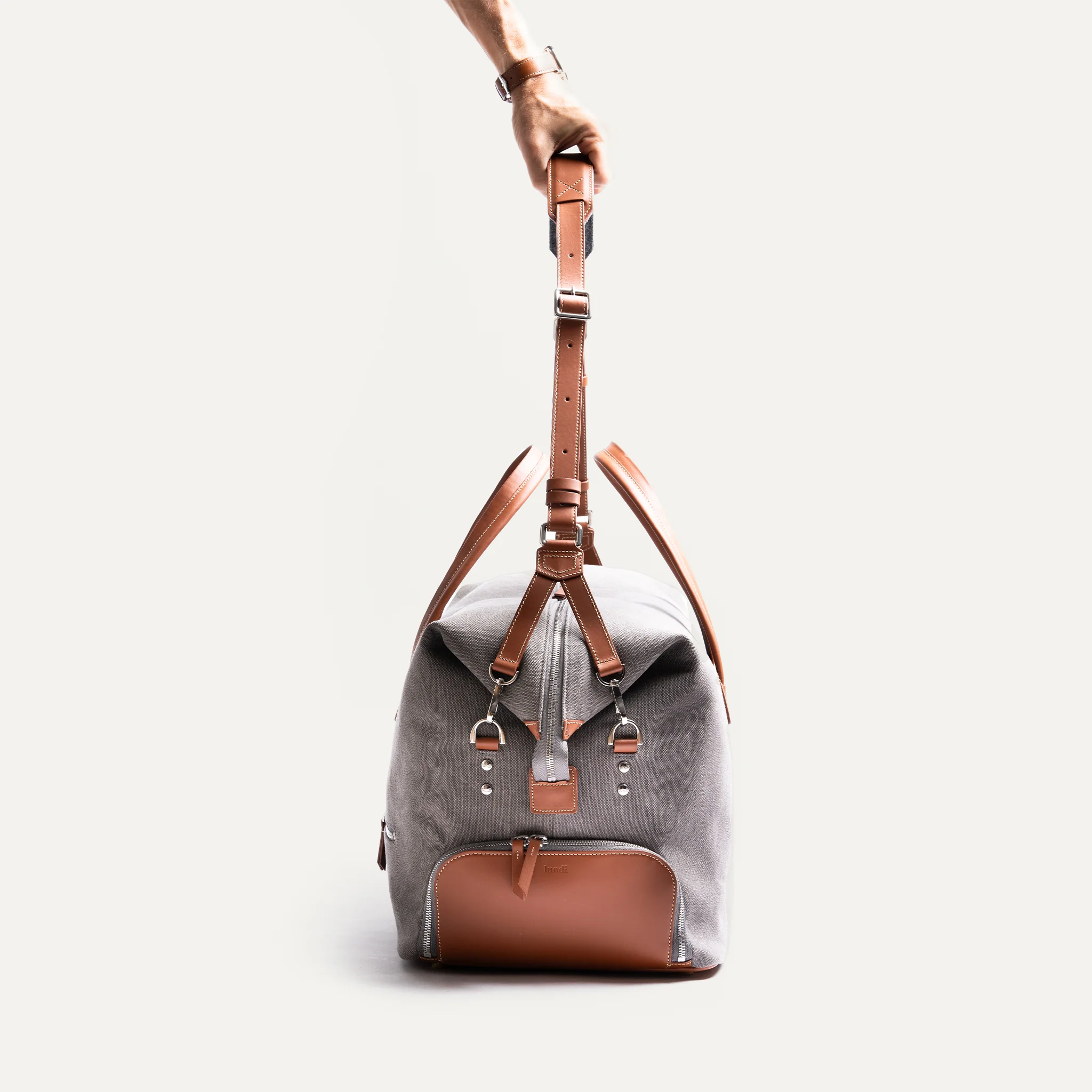 Sac de voyage ~ REMINGTON ~ Toile Grise & cuir Cognac - Image 9