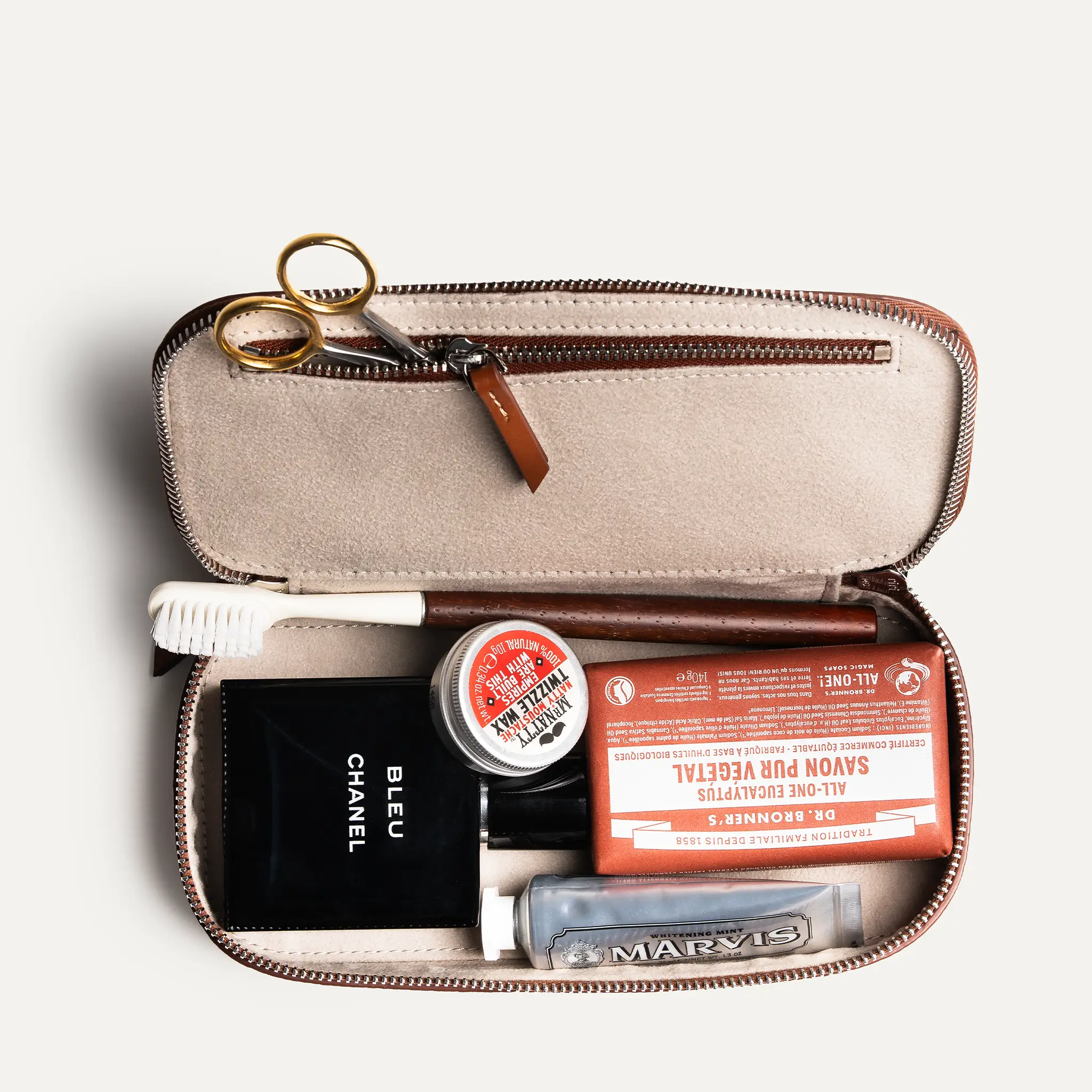 Trousse de toilette compacte ~ EVA - Cuir grainé cognac - Image 10