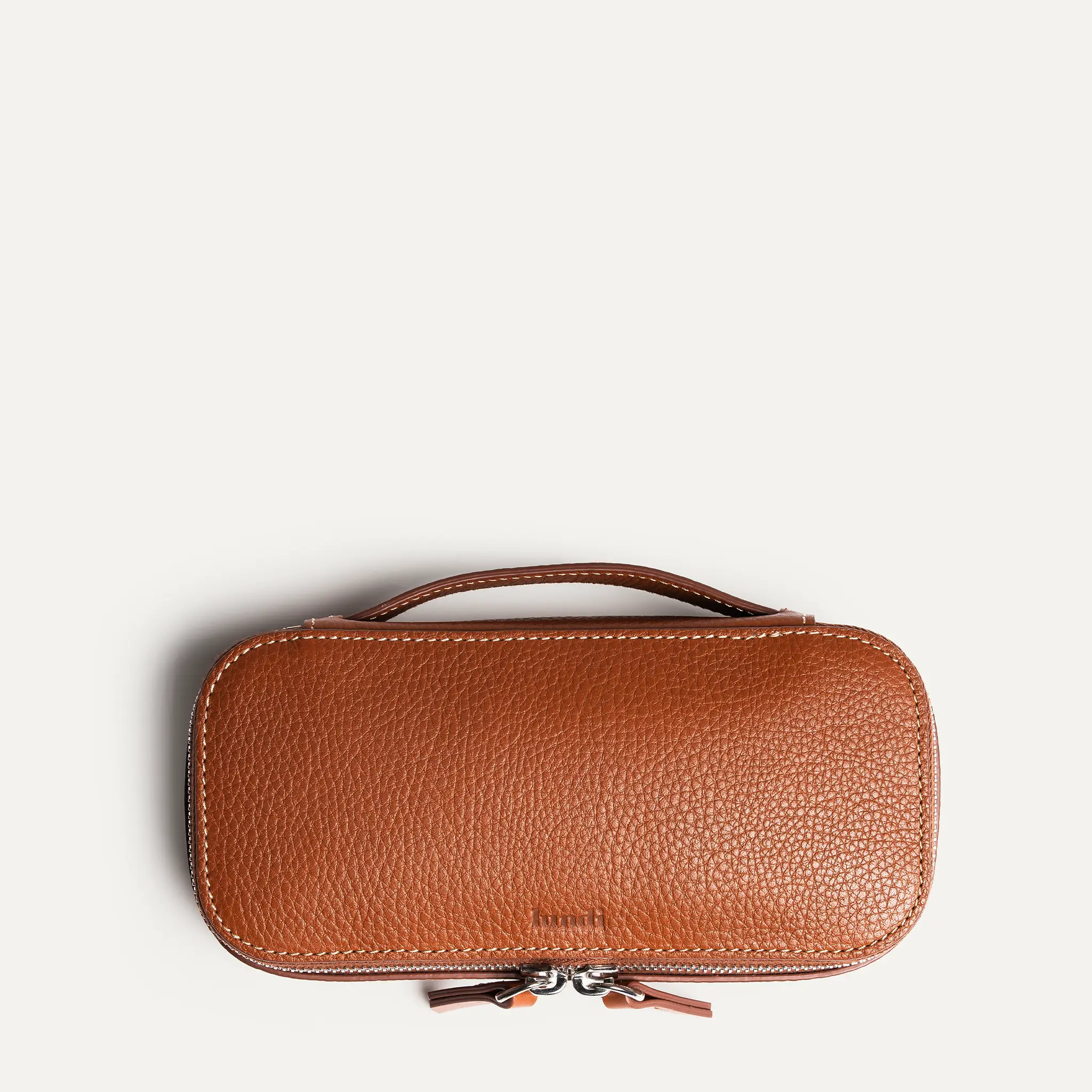 Trousse de toilette compacte ~ EVA - Cuir grainé cognac - Image 6