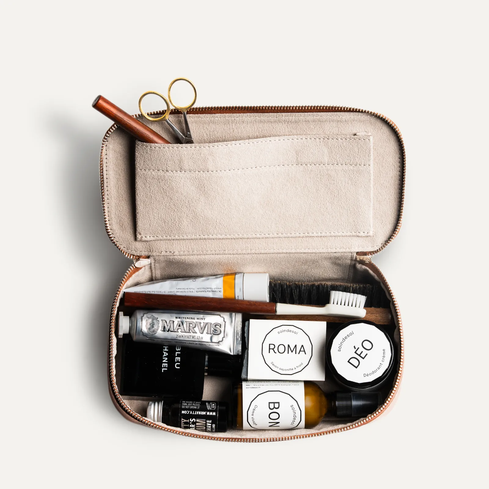 Trousse de toilette en cuir grainé ~ LISA - Cognac - Image 11