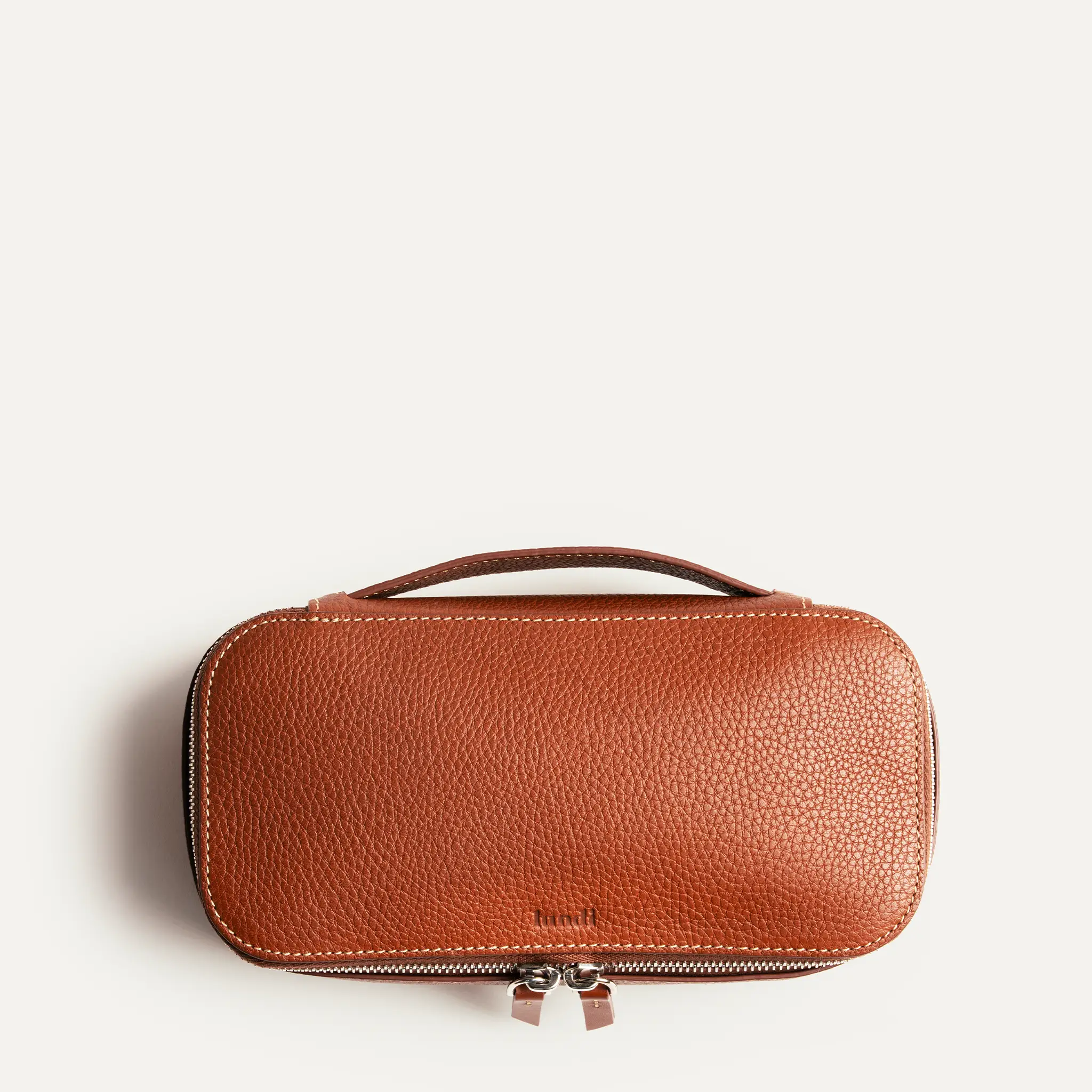 Trousse de toilette en cuir grainé ~ LISA - Cognac - Image 7