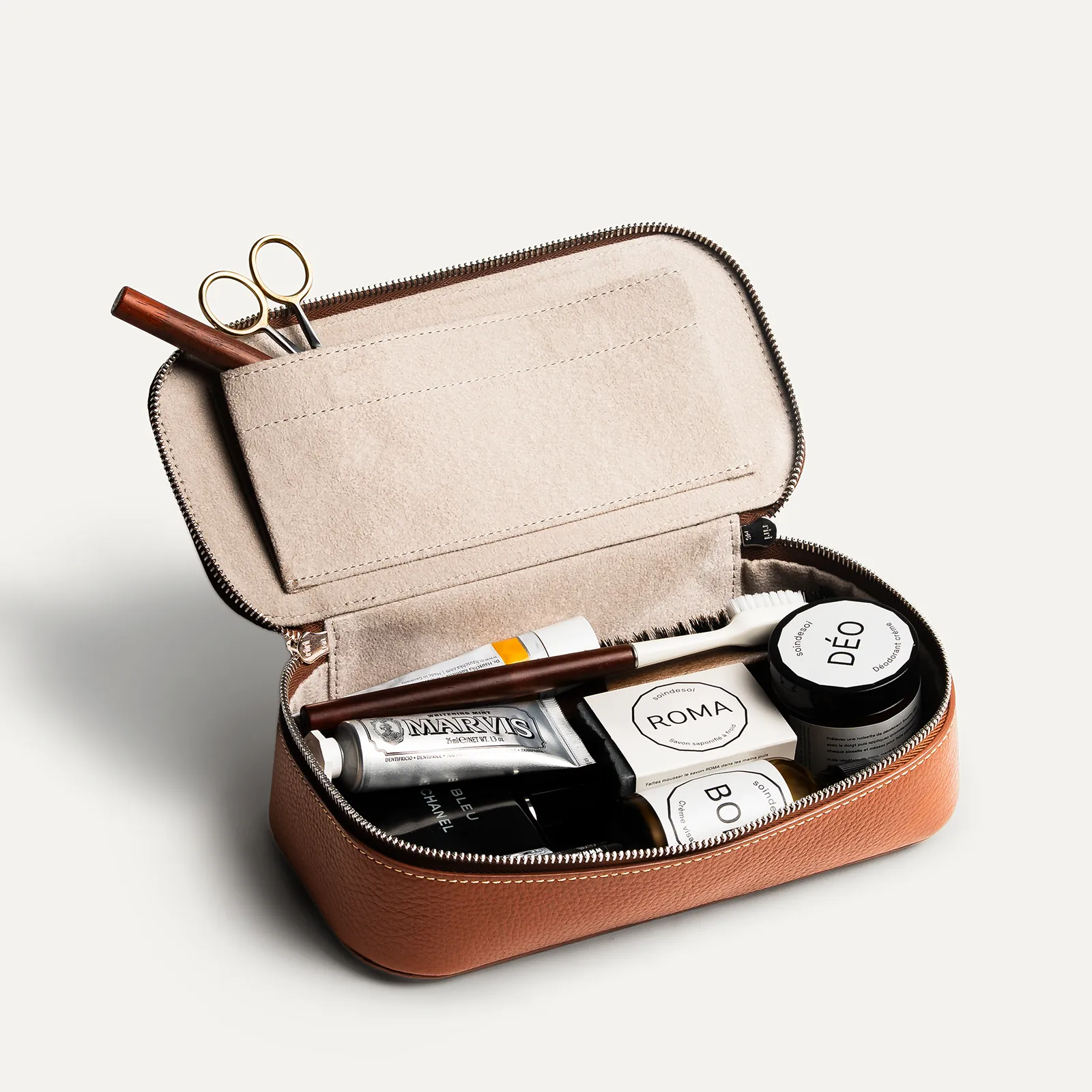 Trousse de toilette en cuir grainé ~ LISA - Cognac - Image 9
